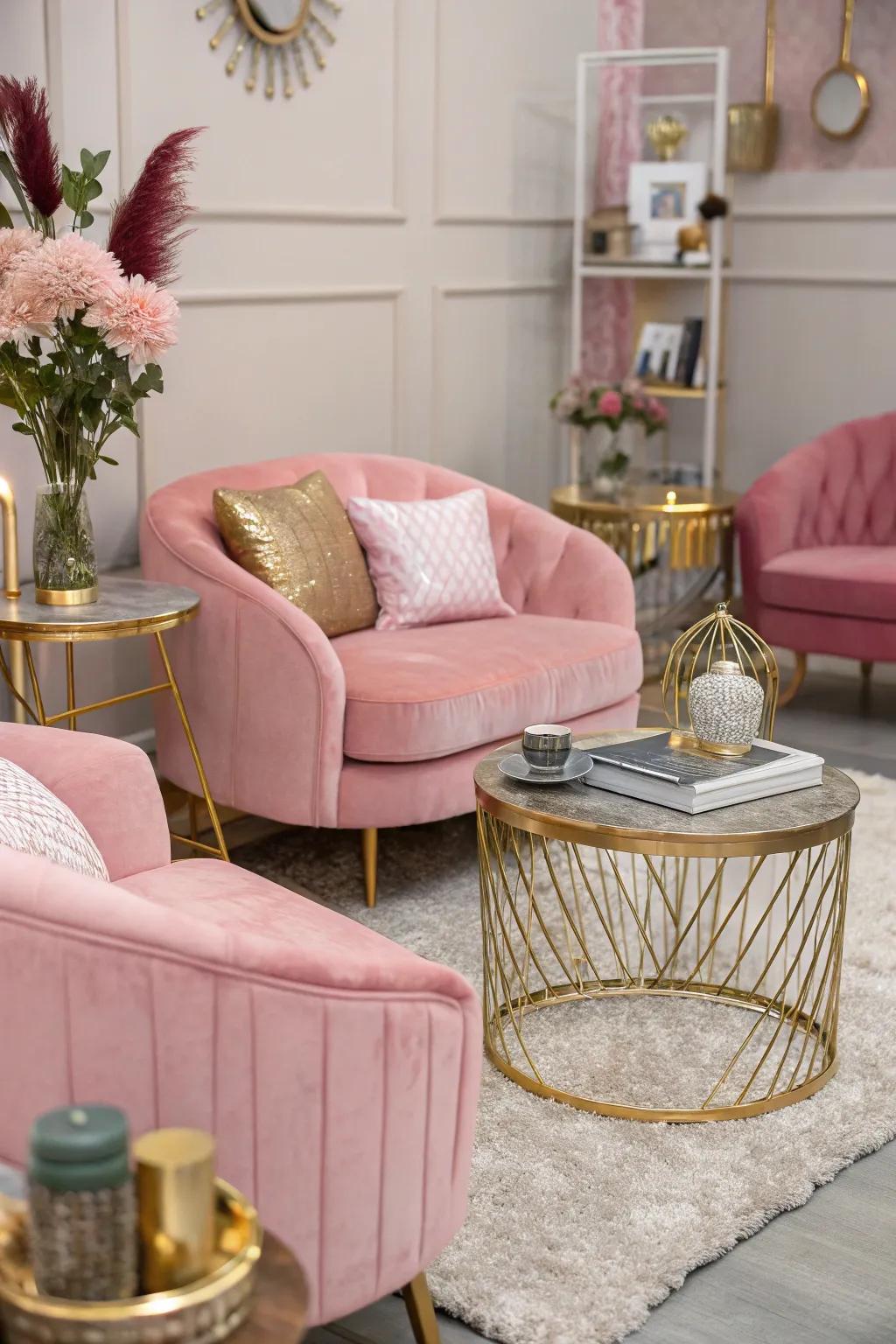 Rose and metallics create a trendy and elegant visual.