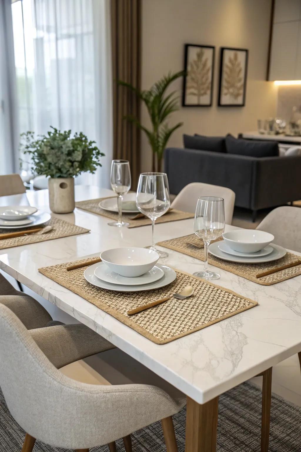 Minimalist placemats provide a clean and timeless backdrop.