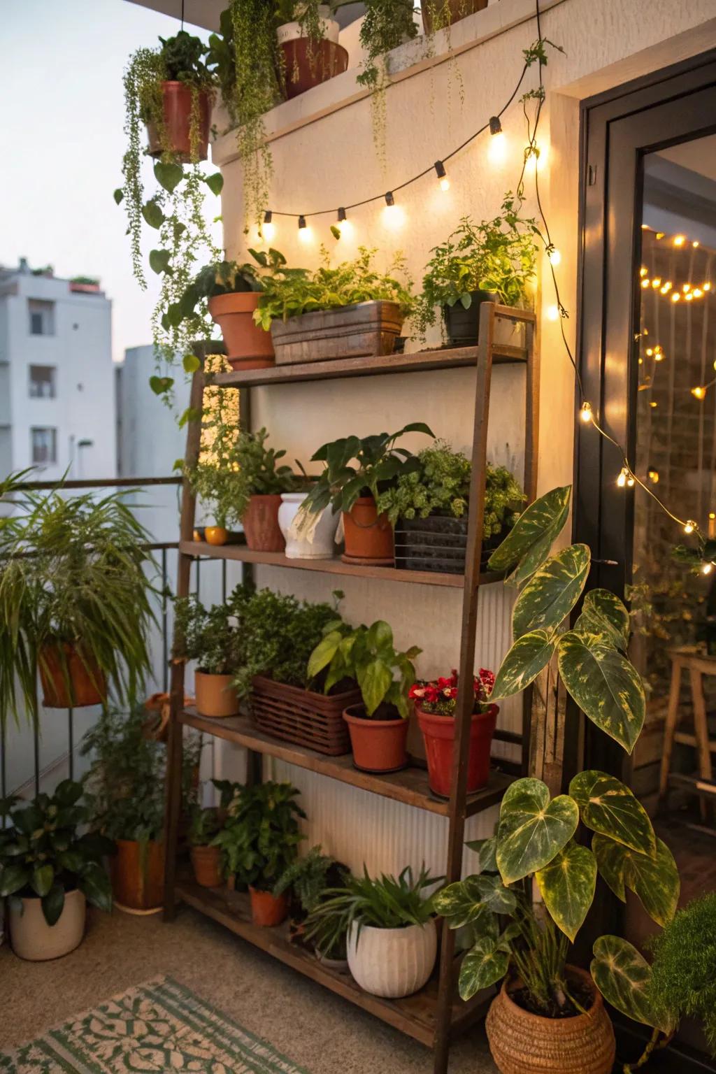 Extra room is provided on this plant ledge with tiered shelves.