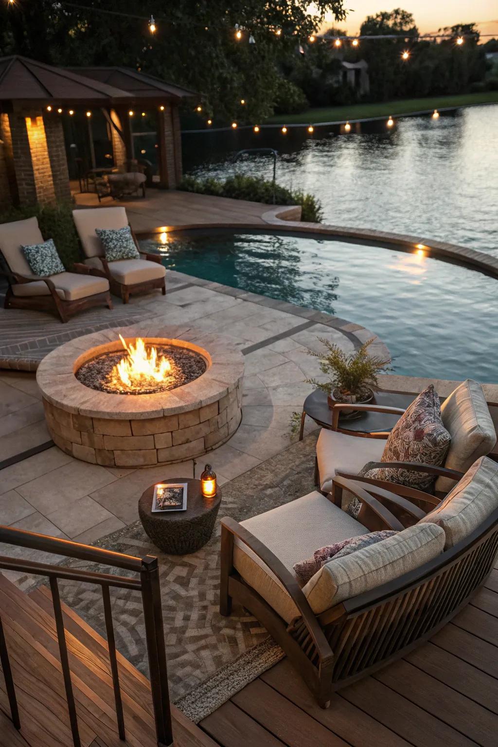 Relish your pool deck year-round via the coziness afforded by a brazier.