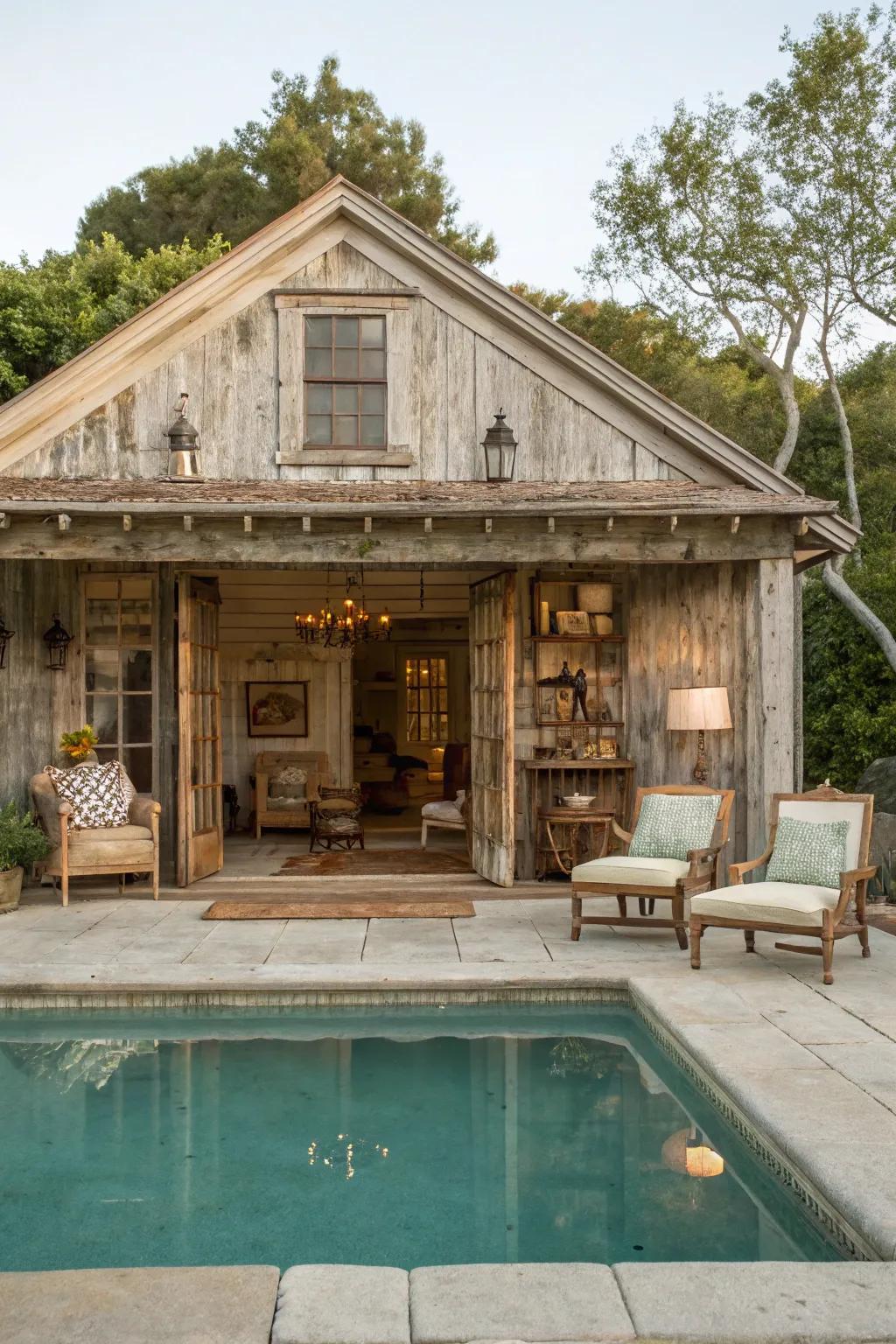 Incorporate character using vintage charm in your pool house design