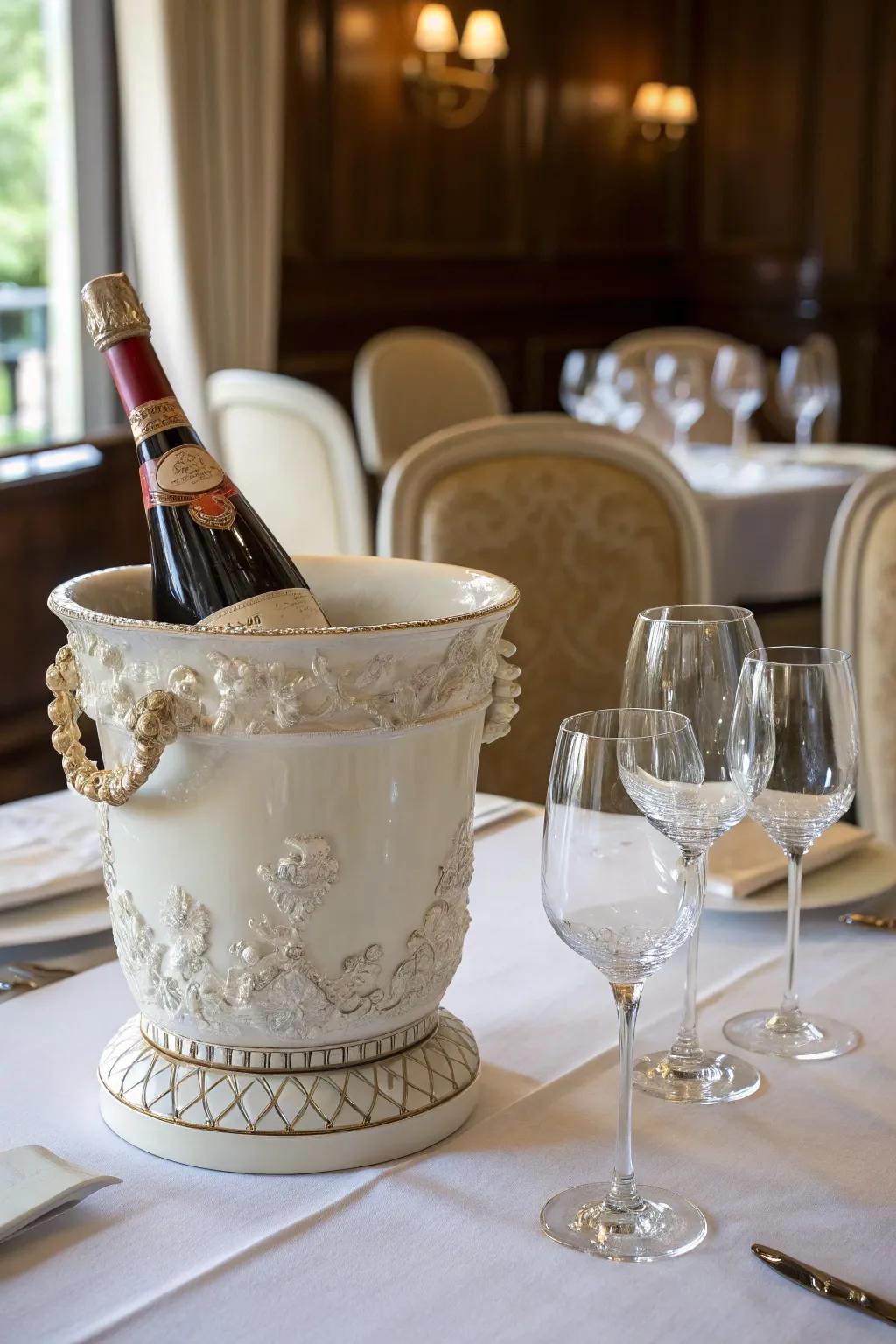 Chill wine elegantly with a fine china wine chiller.