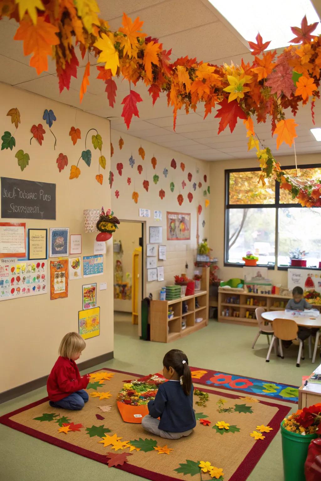 Seasonal decorations adding freshness to the classroom.