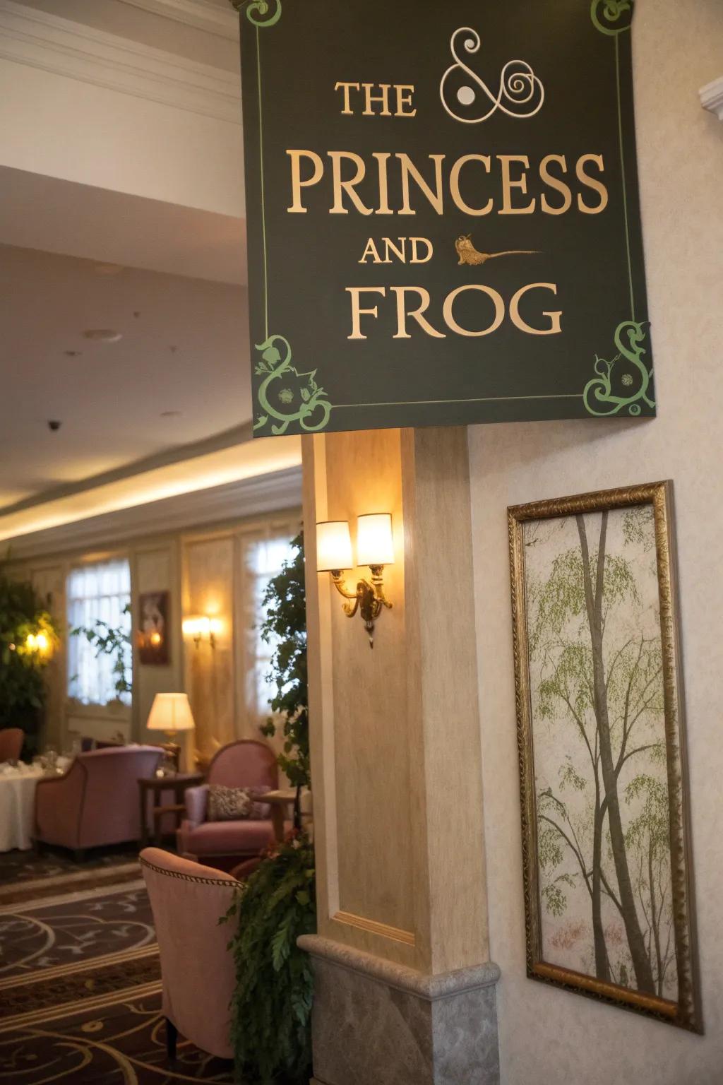 Elegant signage enhances the theme and provides directions for guests.