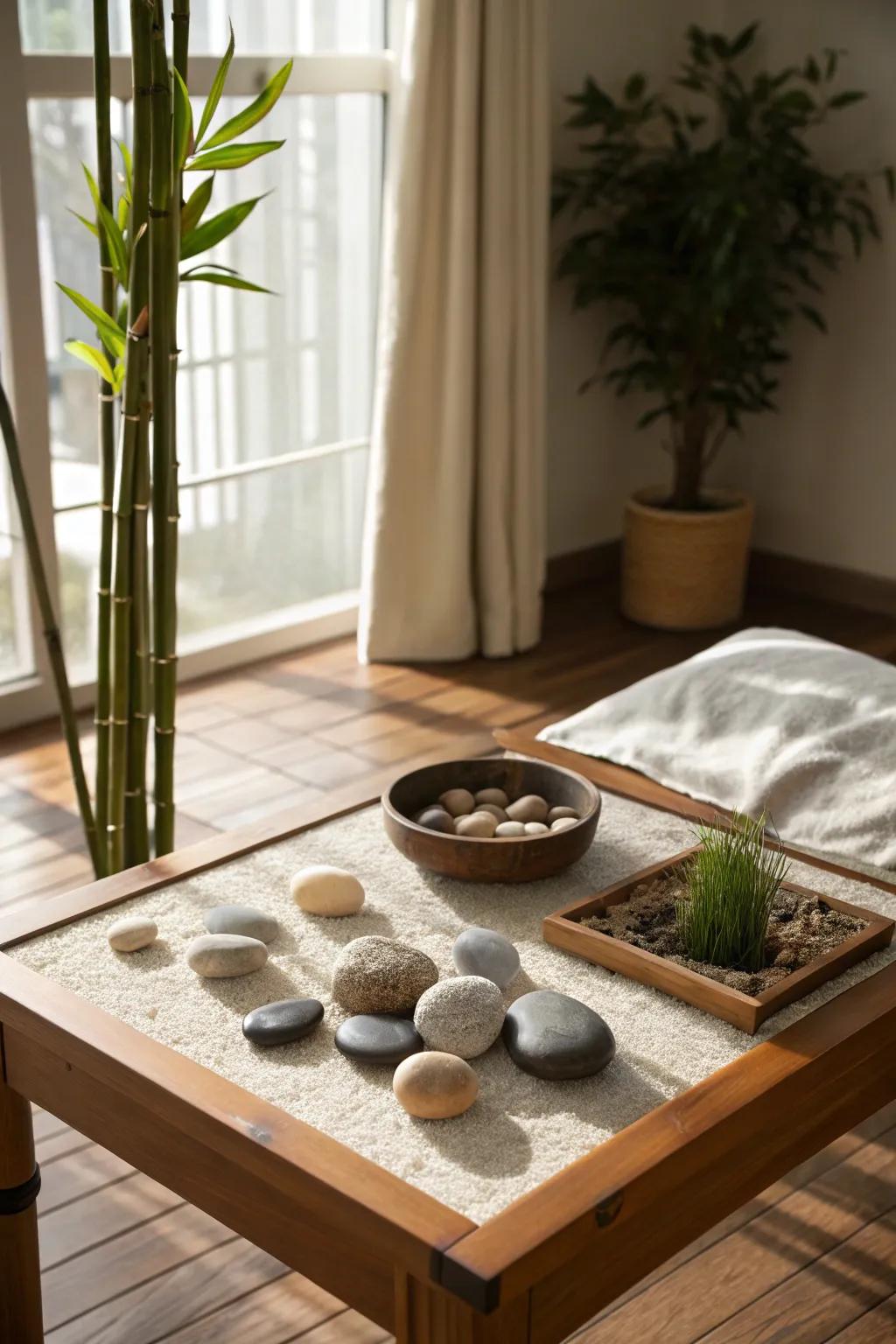 Zen elements can cultivate a serene and focused display environment.