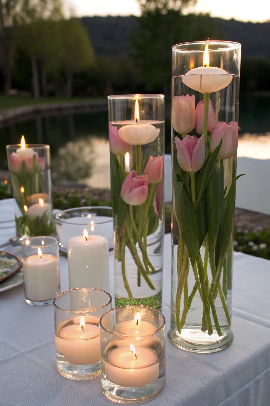 Floating candles add an elegant and serene effect.
