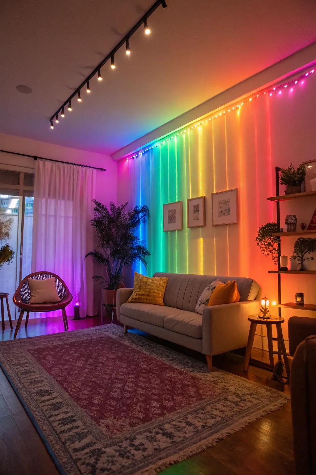 An enchanting area aglow with vibrant spectrum lights.