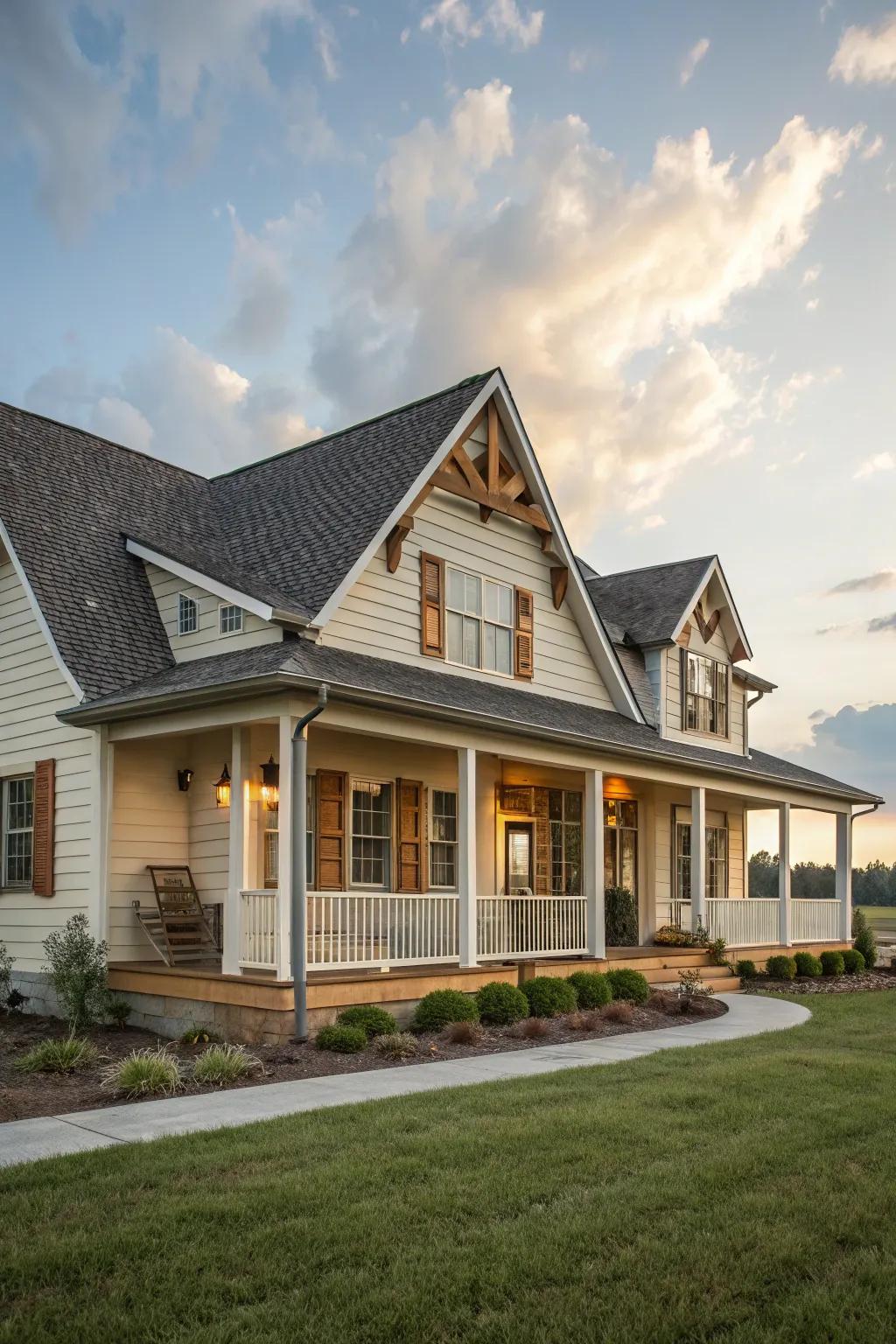 Gable accents add architectural interest and dynamics.