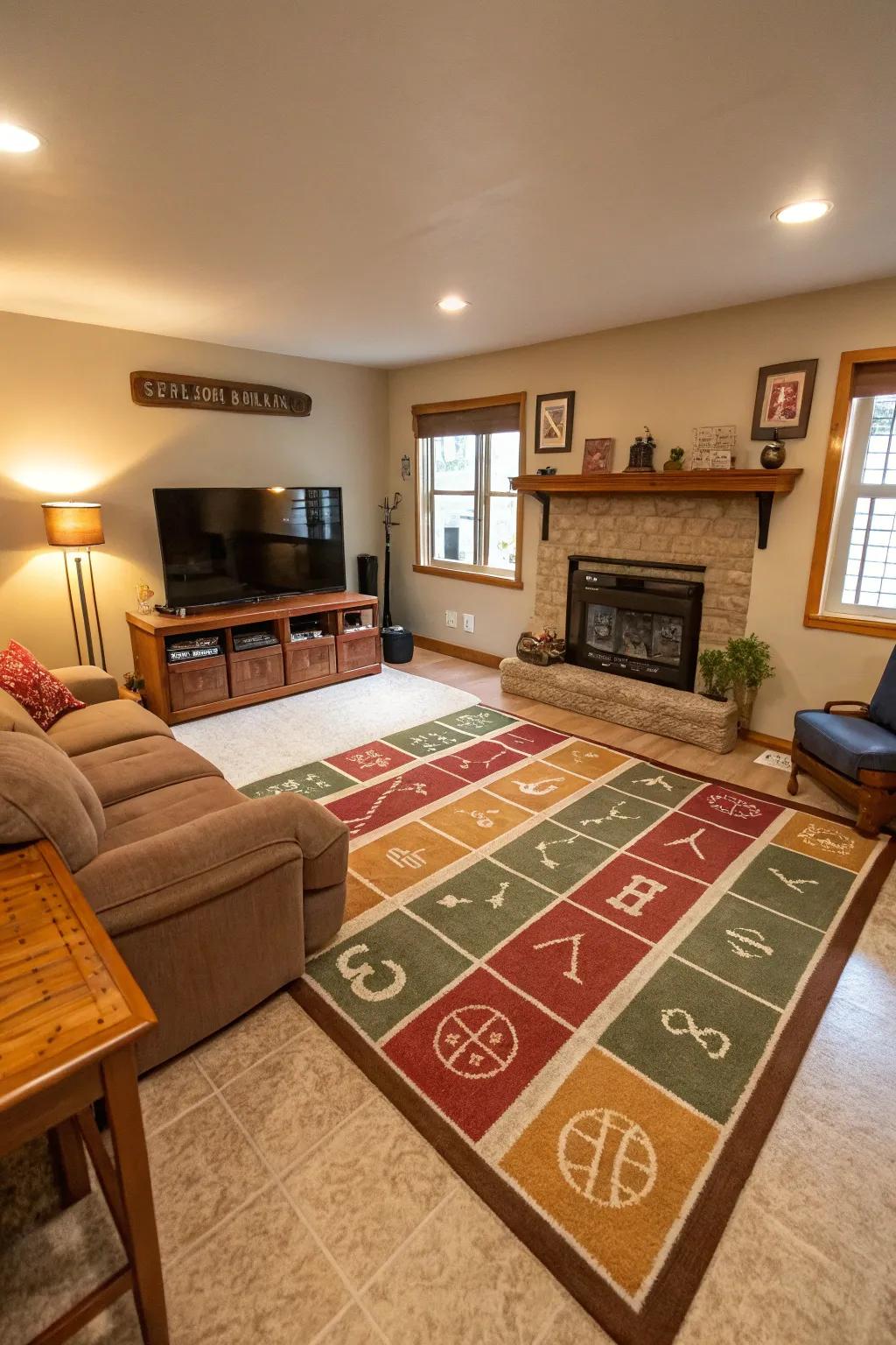 Floor coverings define zones and contribute visual texture.