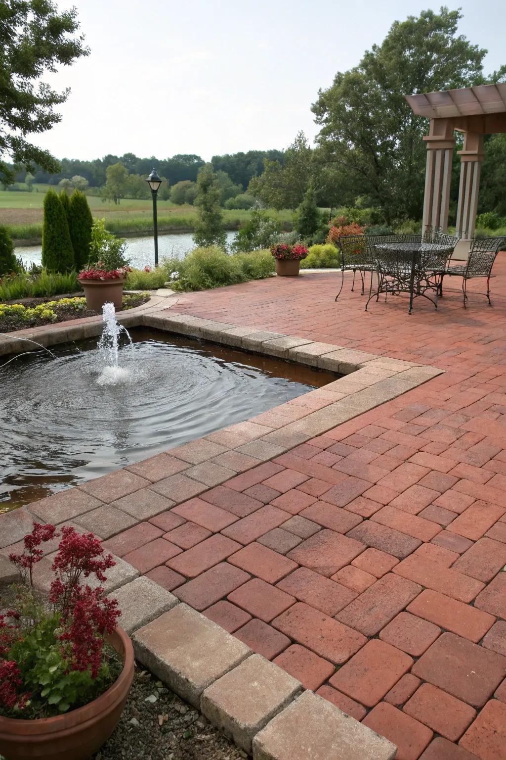 A water feature introduces tranquility and elegance.