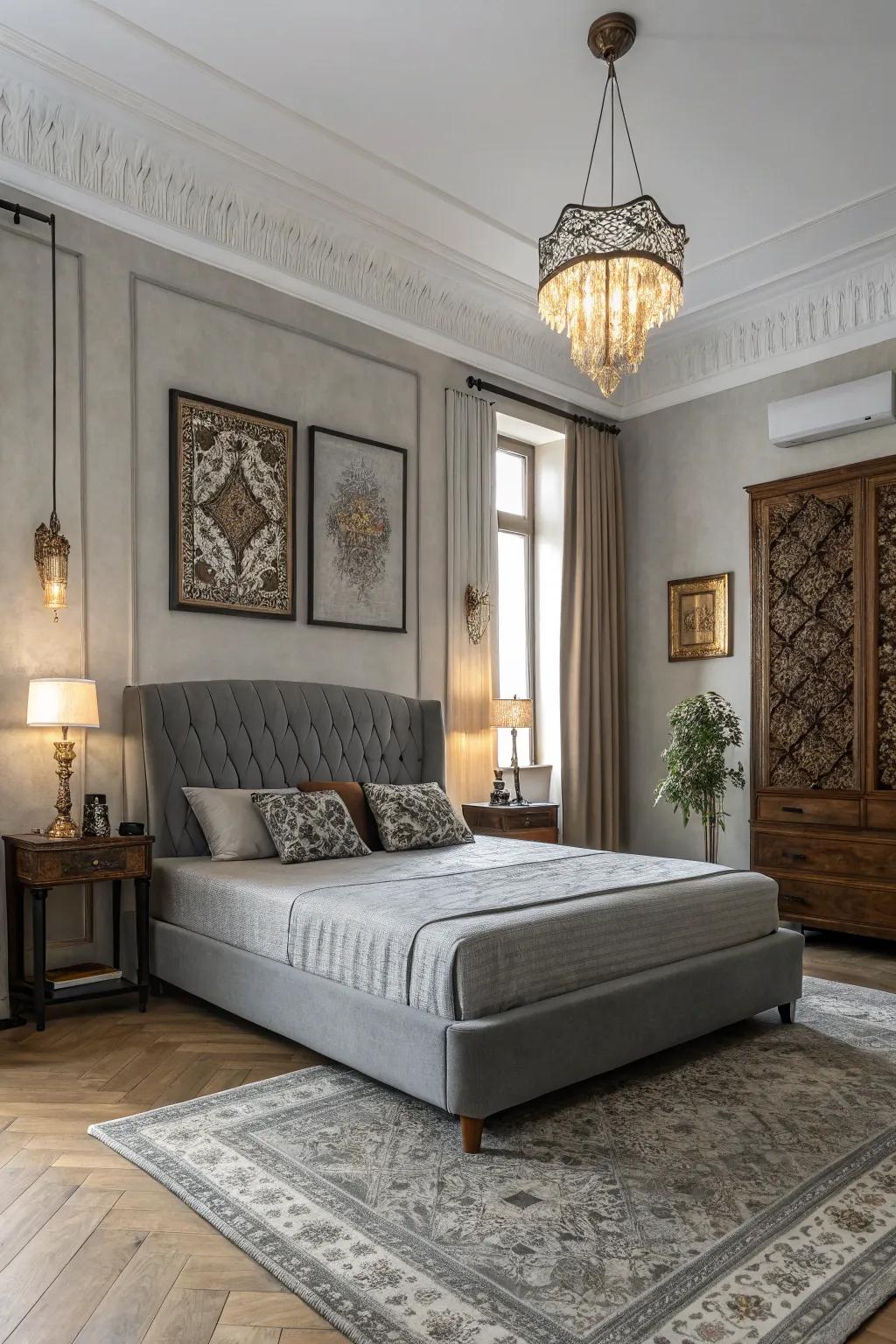 Pairing styles creates a balanced and timeless repose gray bedroom.