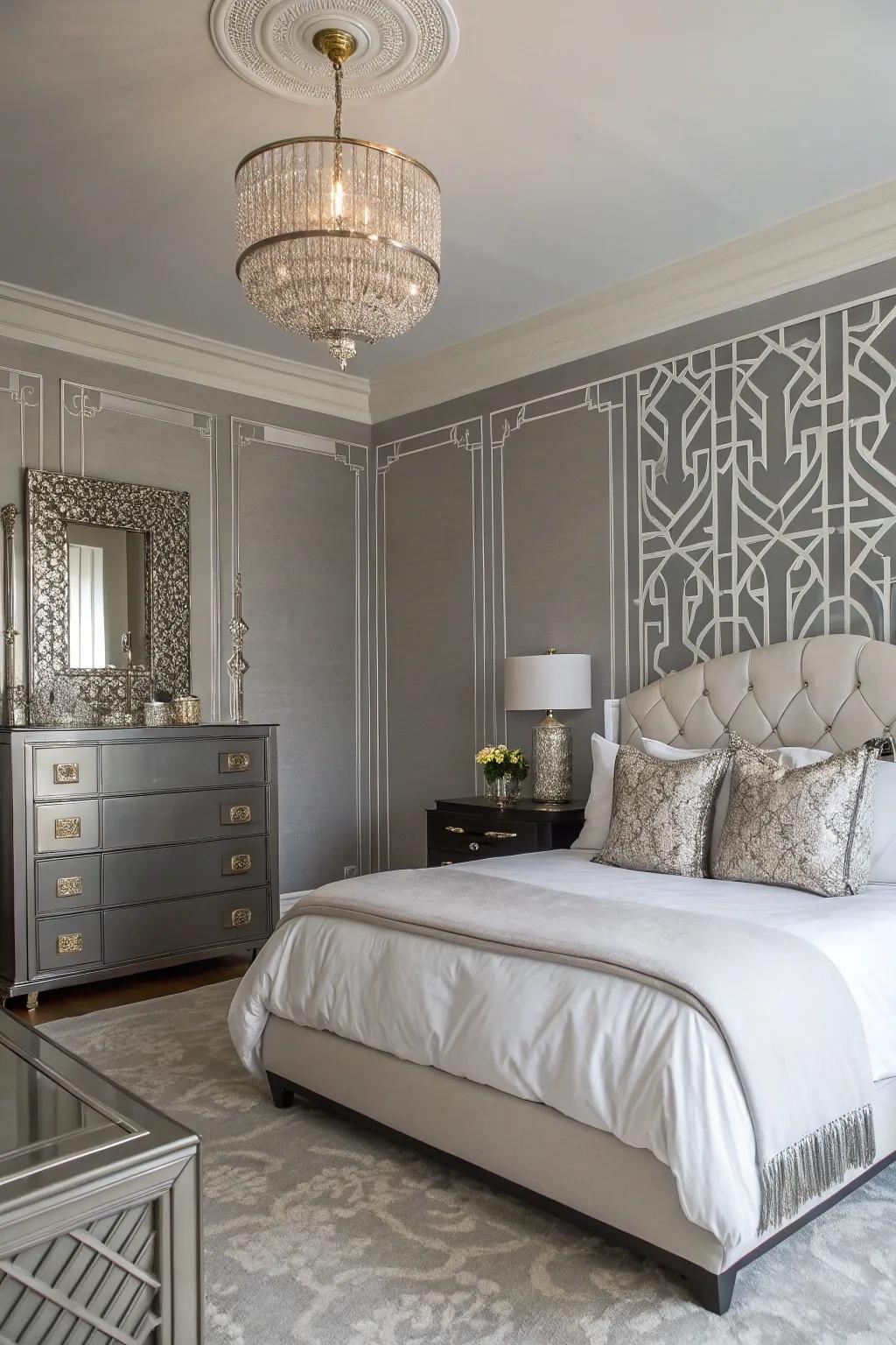 Art Deco influences introduce allure to a Stone Echo bedroom.