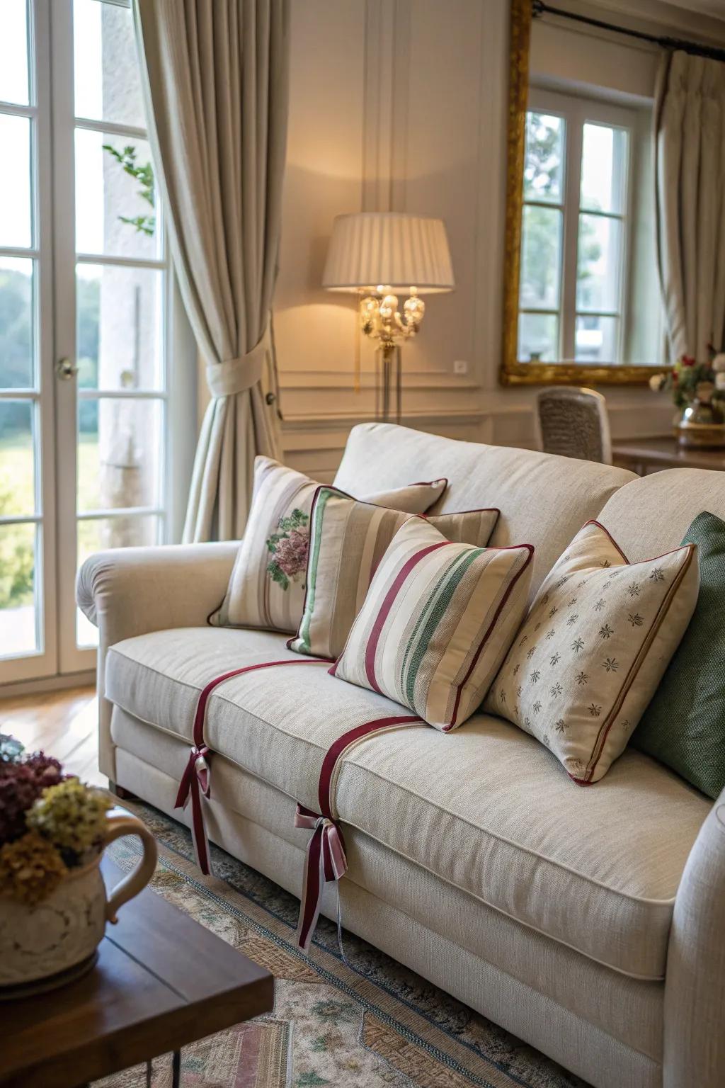 Upgrade your cushions with stylish band borders.