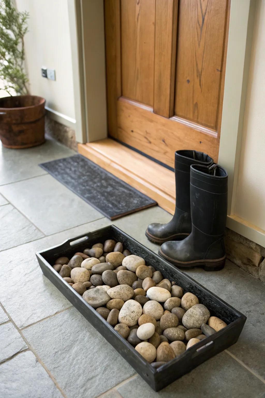 A rock-filled display, welcoming you