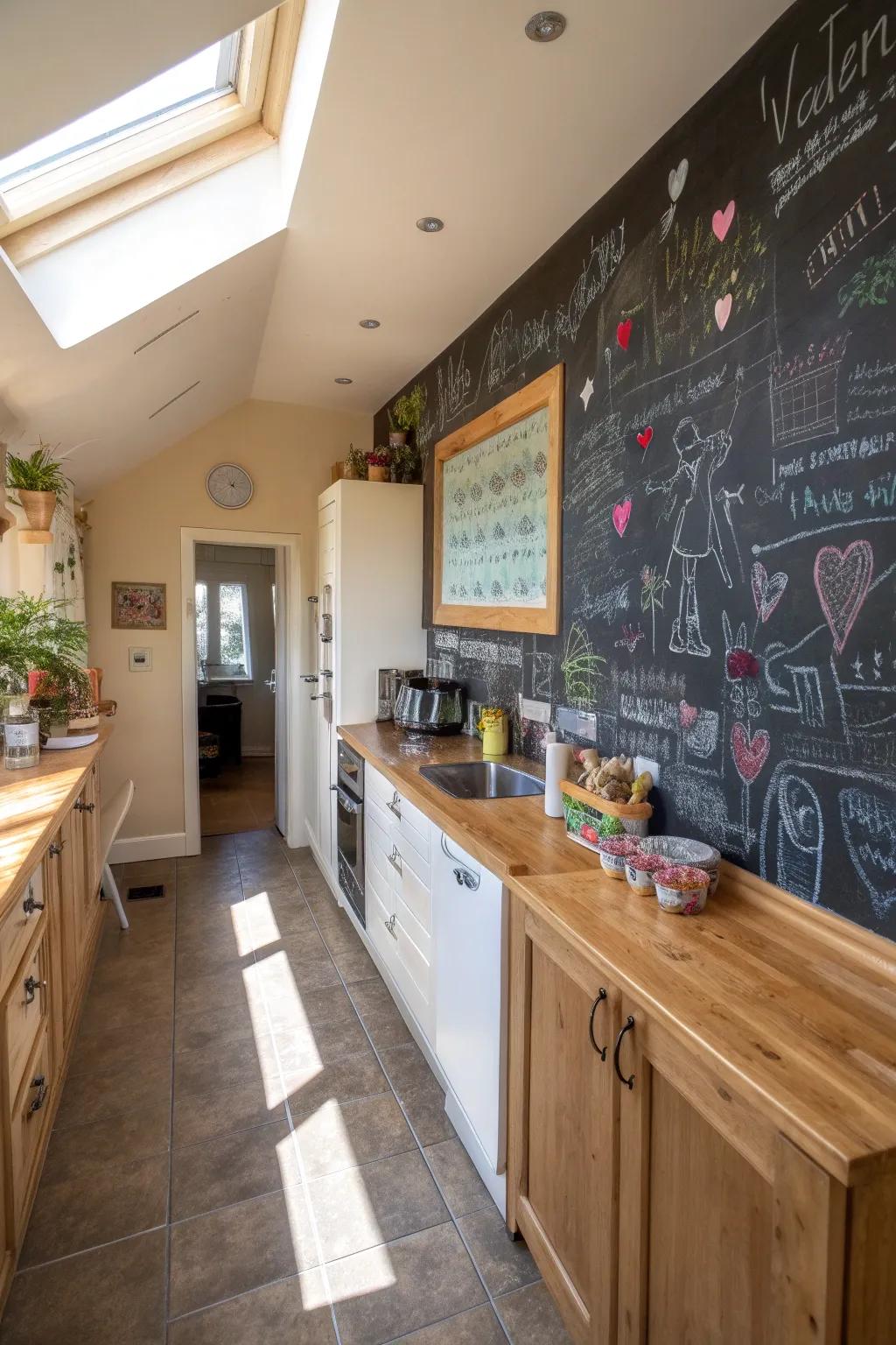 Slate surfaces provide a creative and interactive element.