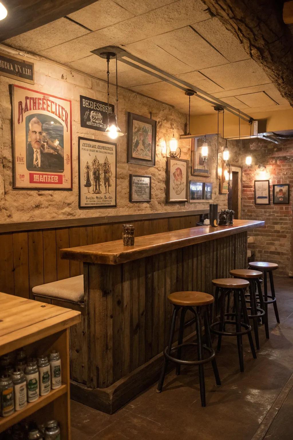 Country-style wall artwork contributing personality and individual style to the bar.