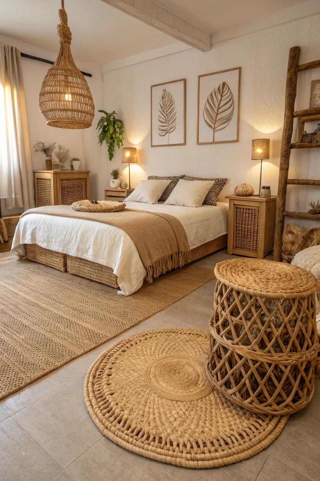 Natural textures deepen the appeal of this rustic bedroom.