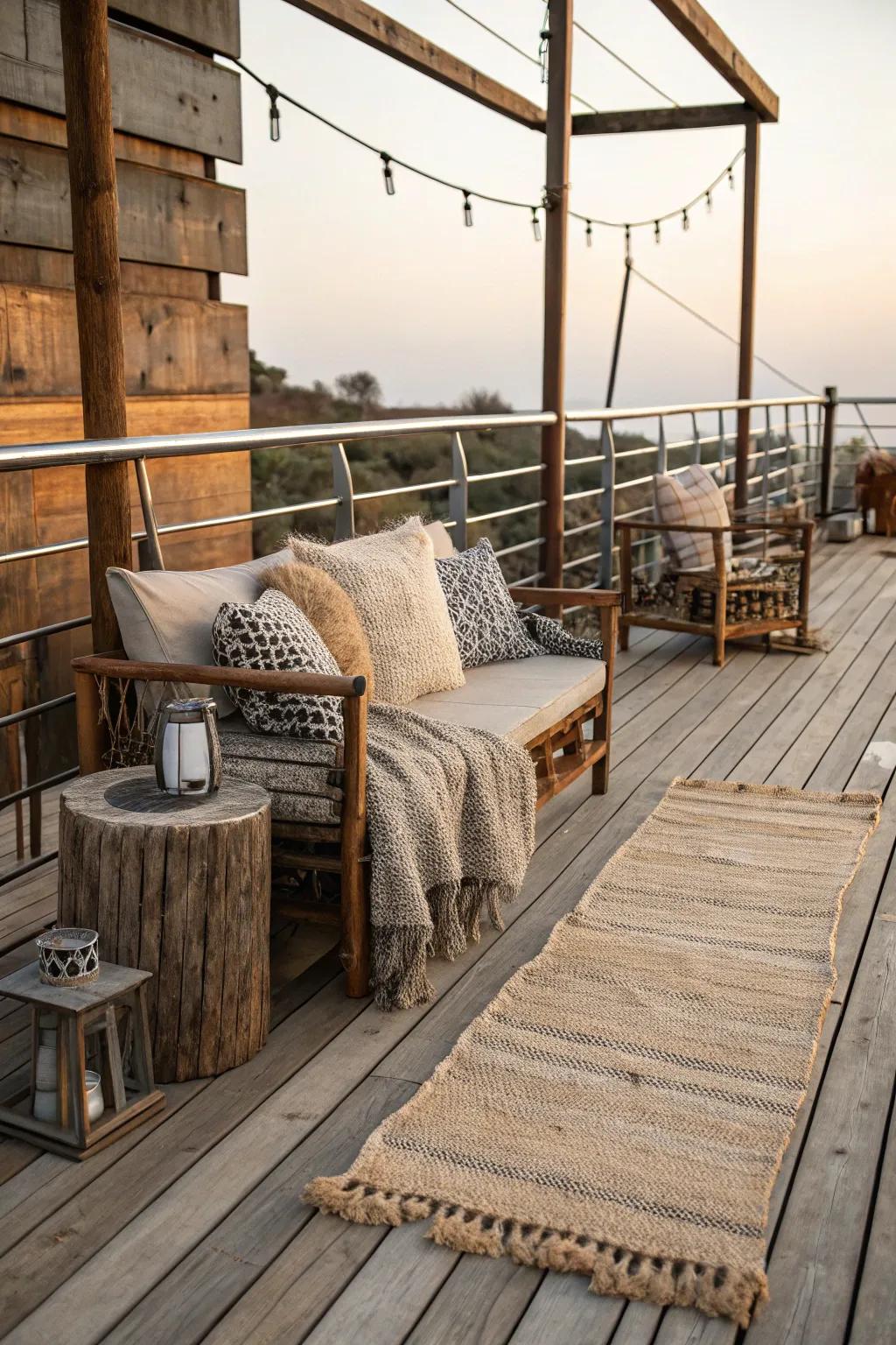 This countryside patio gains dimension and intrigue through blending compositions.