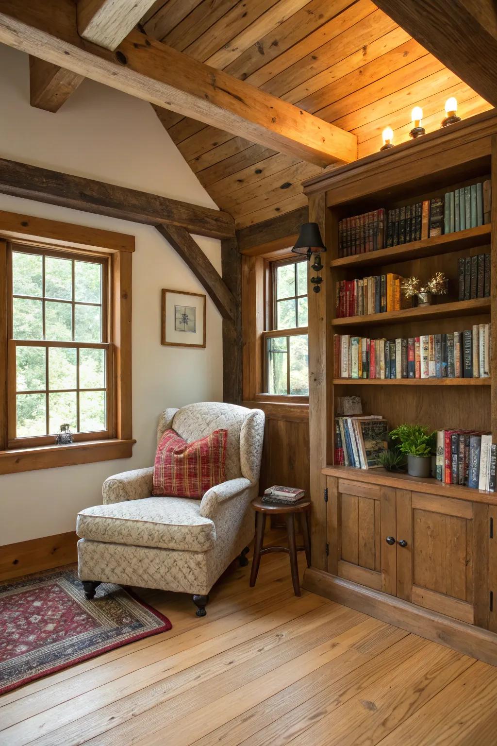 A cozy nook provides a personal sanctuary within the family room.