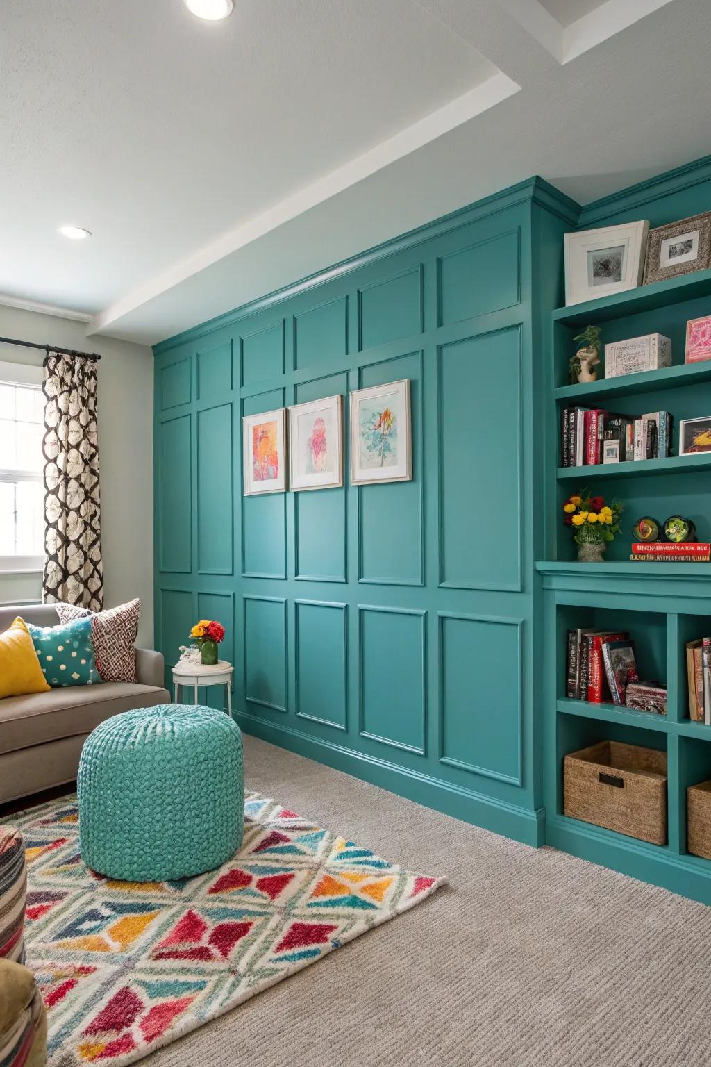 A pop of color in paneling adds energy and vibrancy to the room.