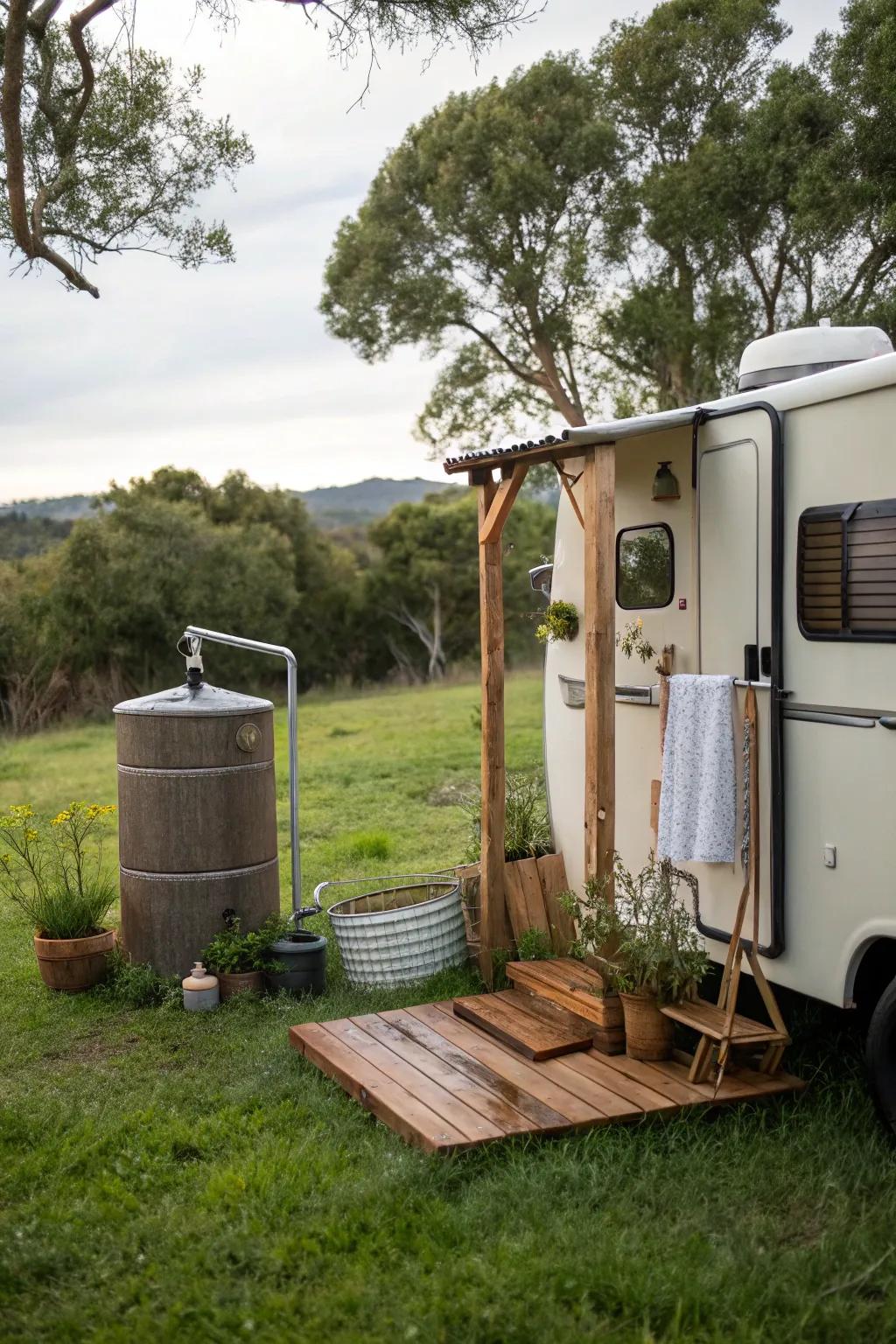 A portable shower offers convenience and comfort.