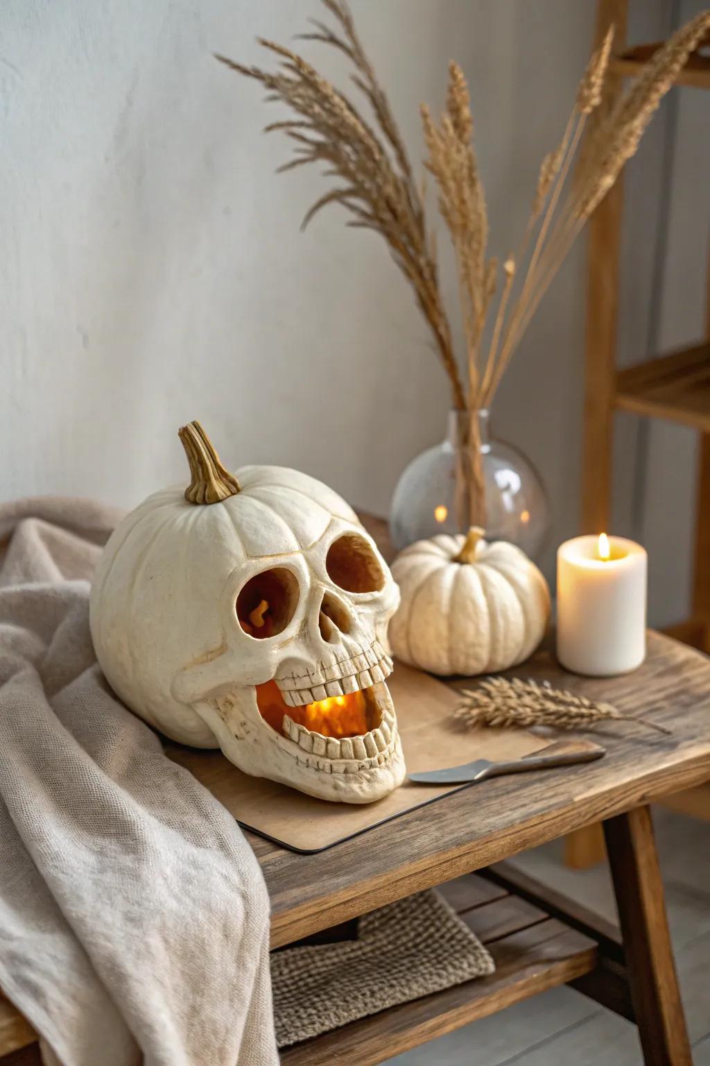 Delight in the eerie beauty: A simplistic skull carving for a truly haunting Halloween.