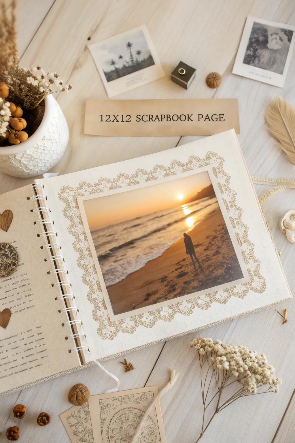 Embrace nostalgia with a touch of vintage sophistication in your scrapbook layout.