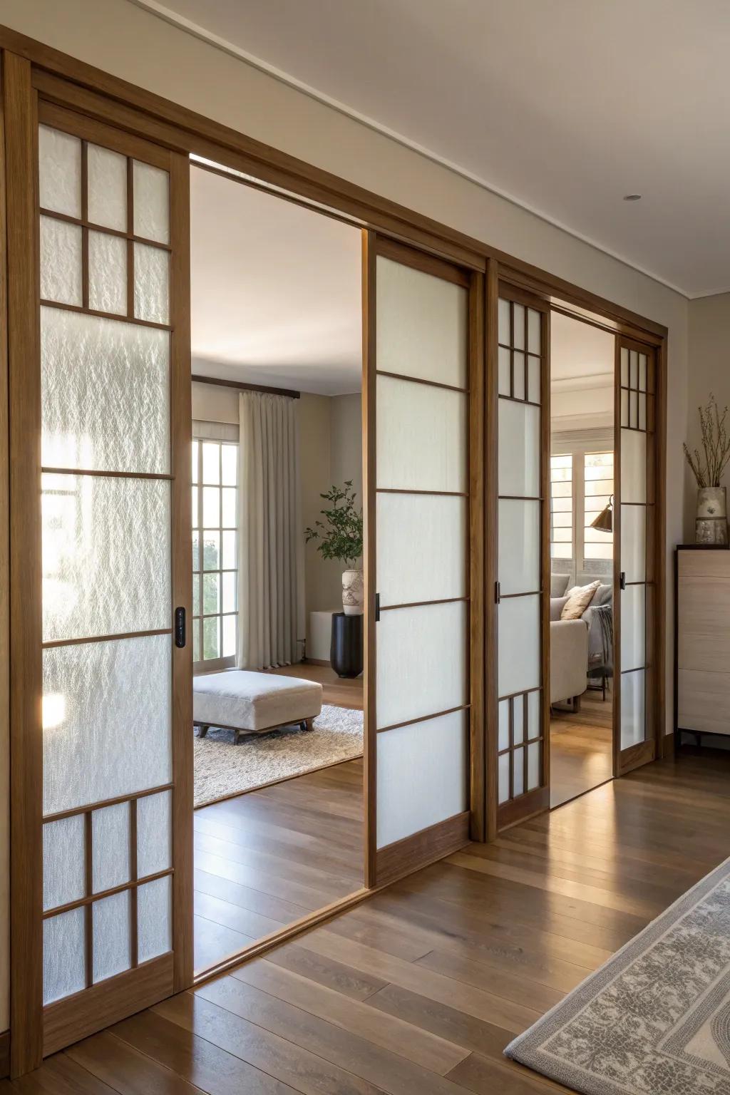 Gliding paneling add privacy and style.