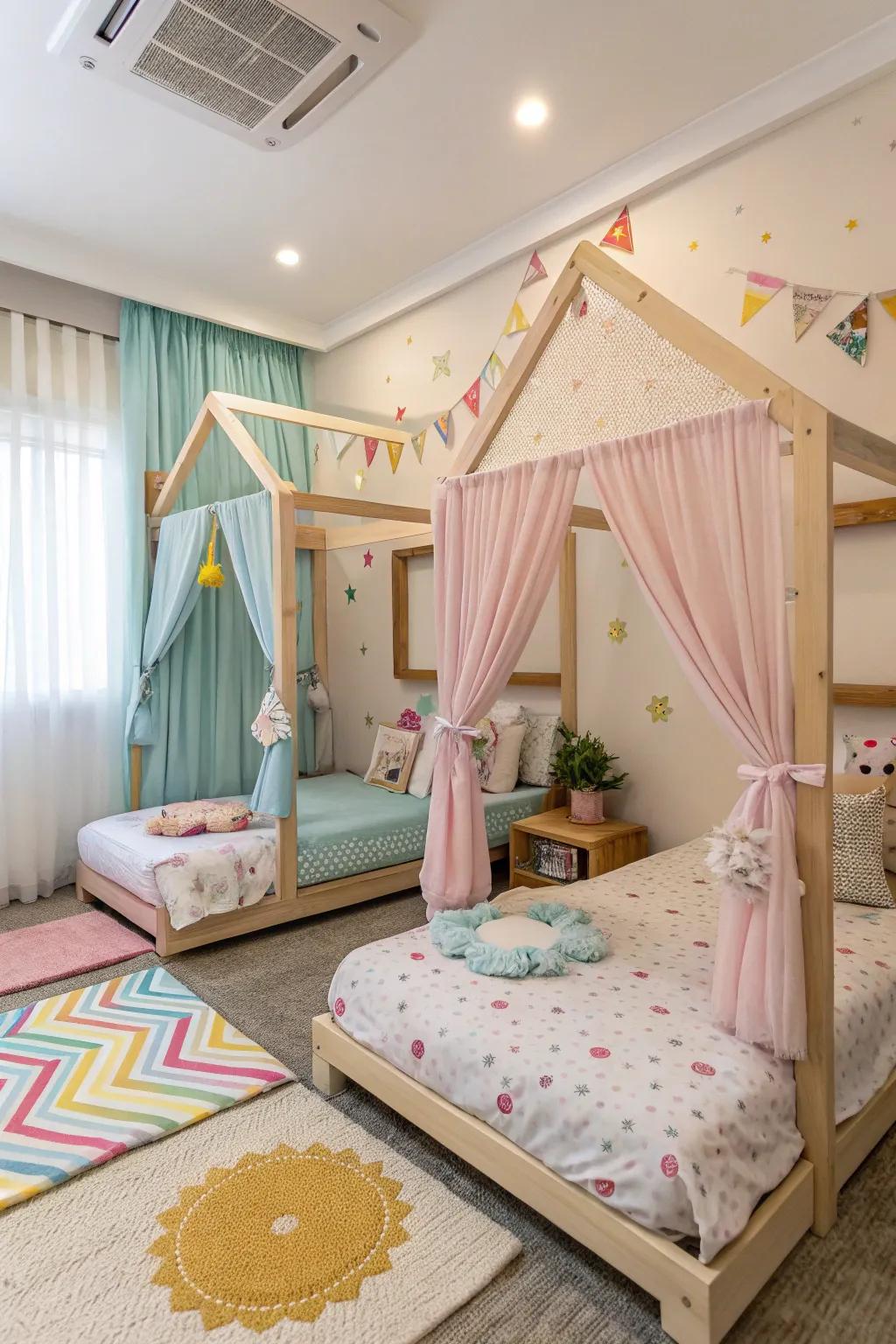 House beds provide a cozy and personal escape.