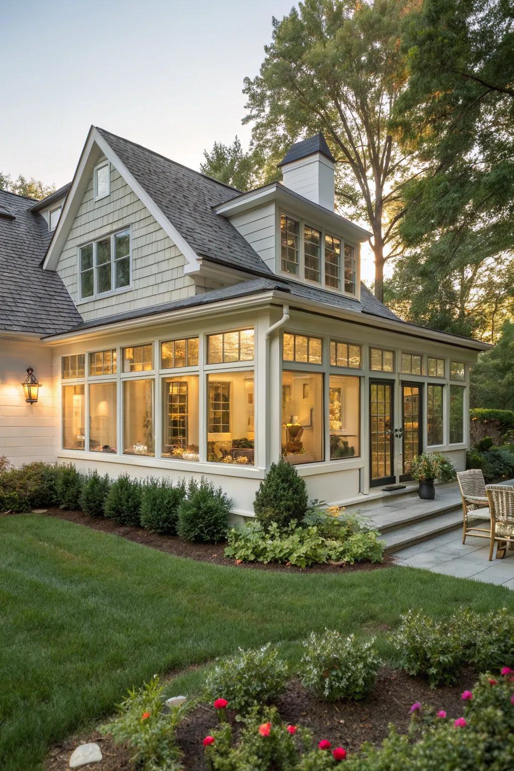 House featuring a light-filled shed dormer.
