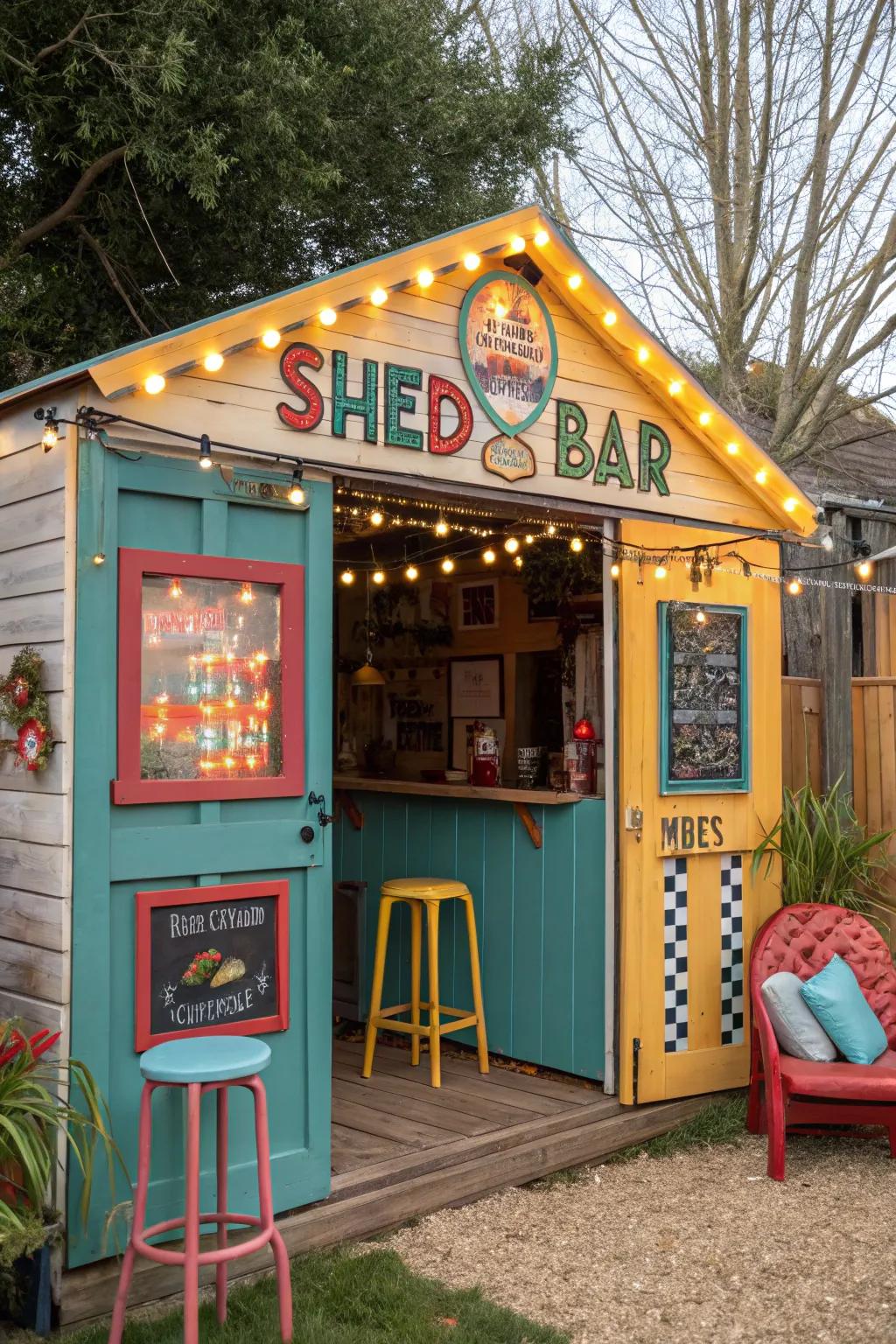 Fashion a playful atmosphere utilizing a quirky shed bar.