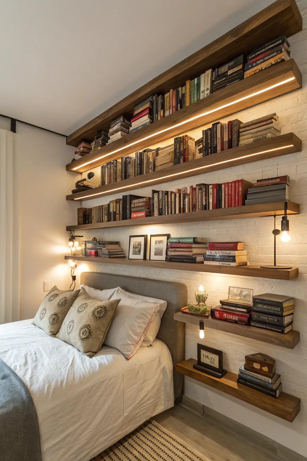 Wall-mounted bookshelf for book enthusiasts.