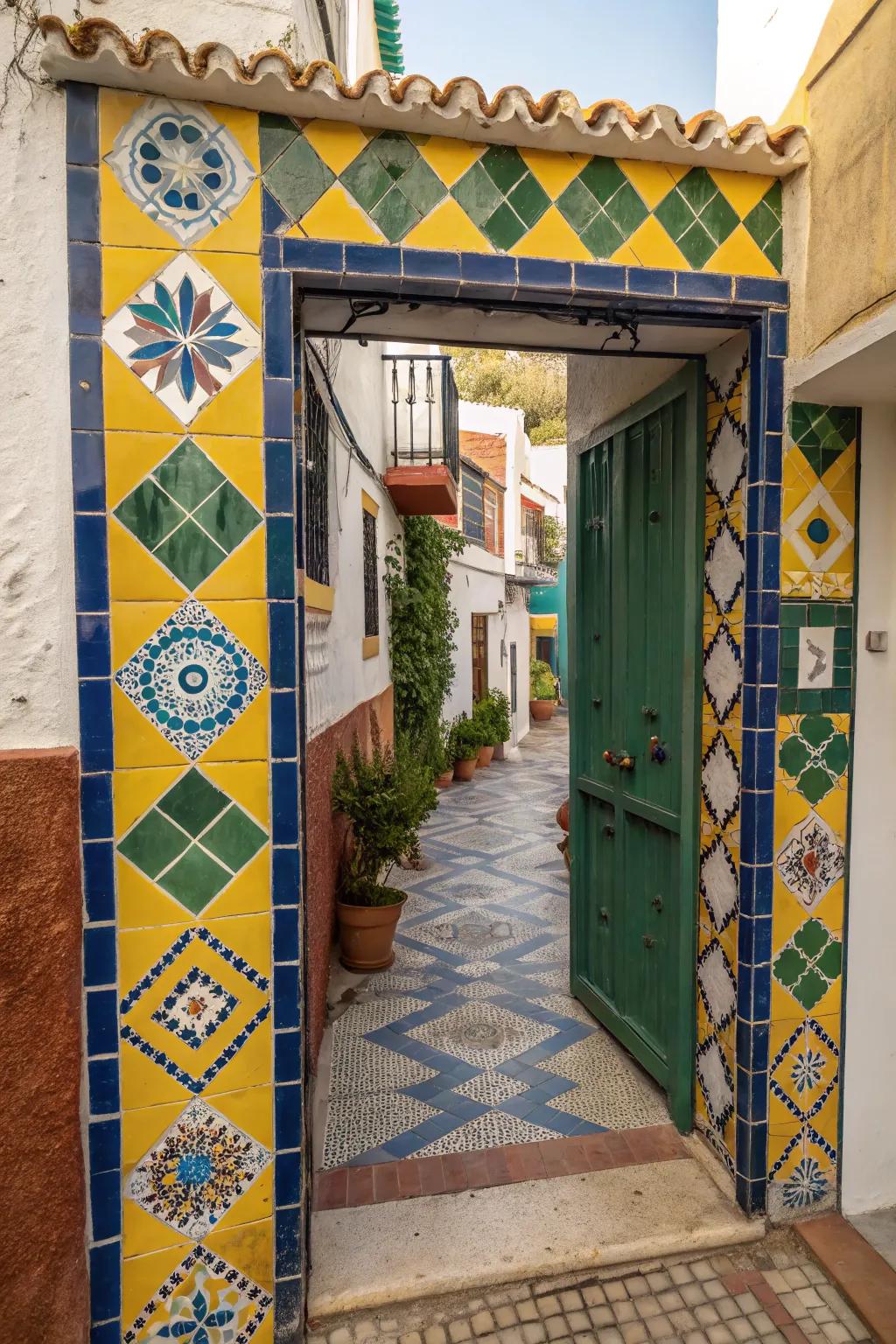 A tile-adorned entrance that radiates Mediterranean charm.