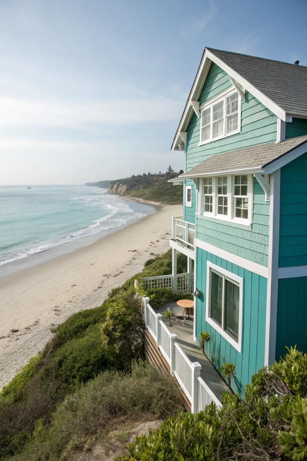 Maritime viridian cladding for a tranquil and revitalizing abode.