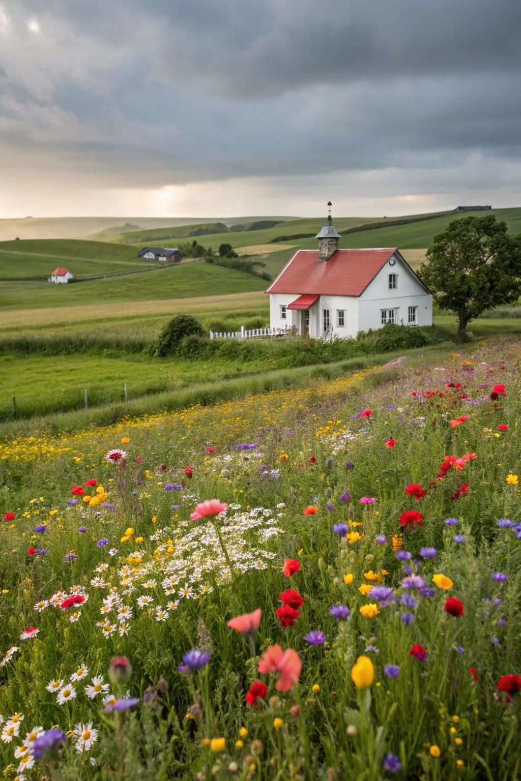 A vibrant wildflower expanse buzzing with life.