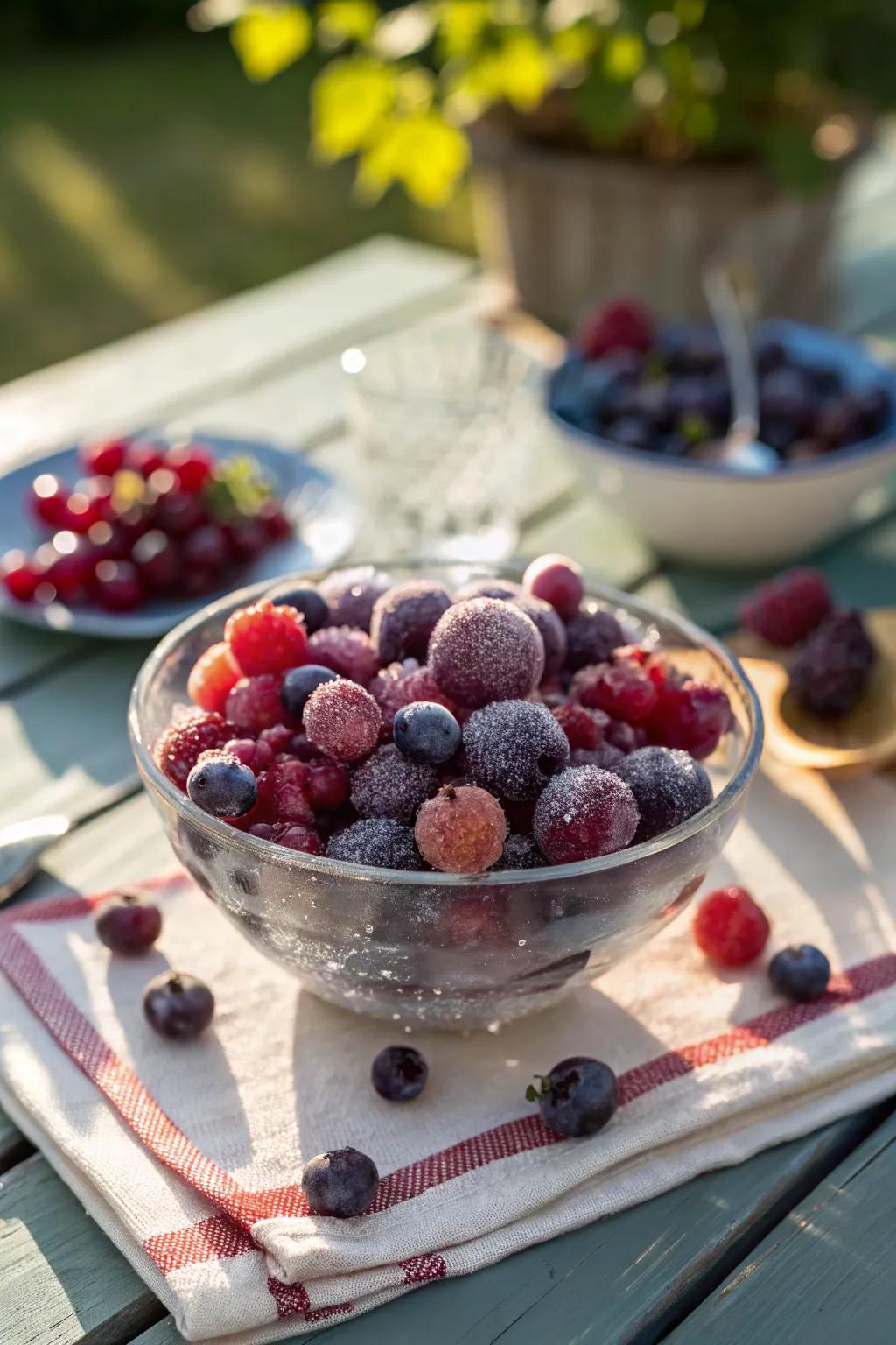 Frozen fruit treats keep things cool and refreshing.