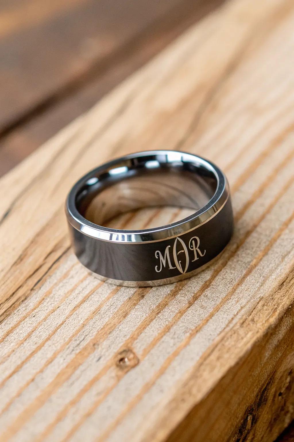An engraved ring with personalized details for a unique touch.