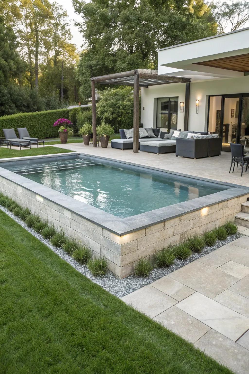 A sophisticated partially-sunken pool beautifully integrated.
