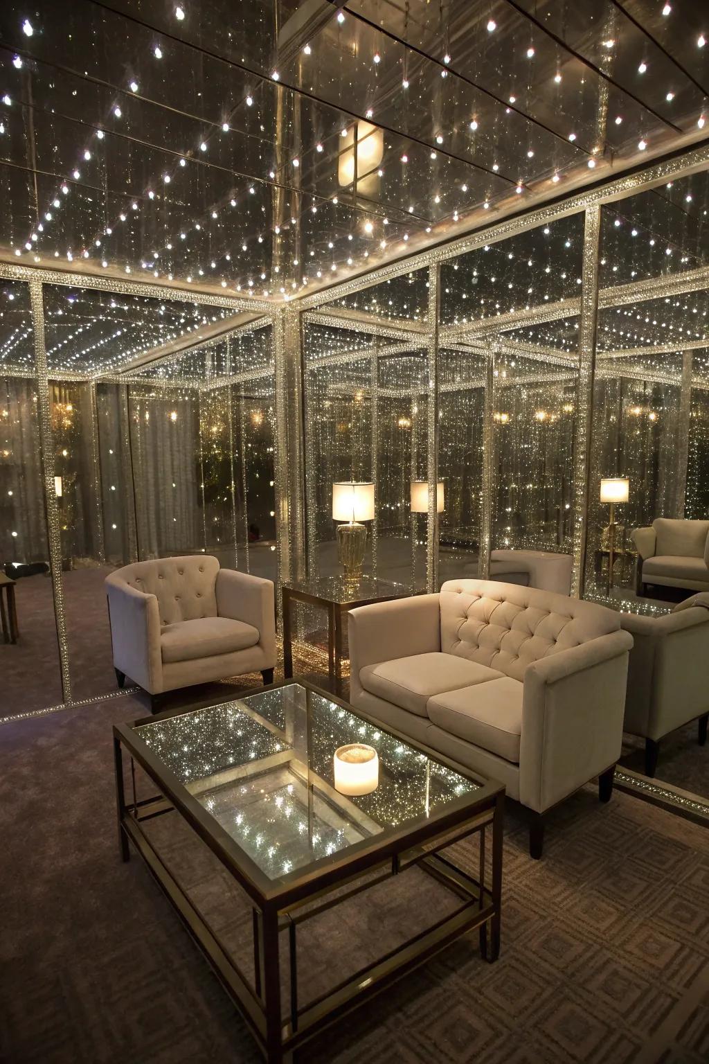 Reflective paneling generates an illusion of space.