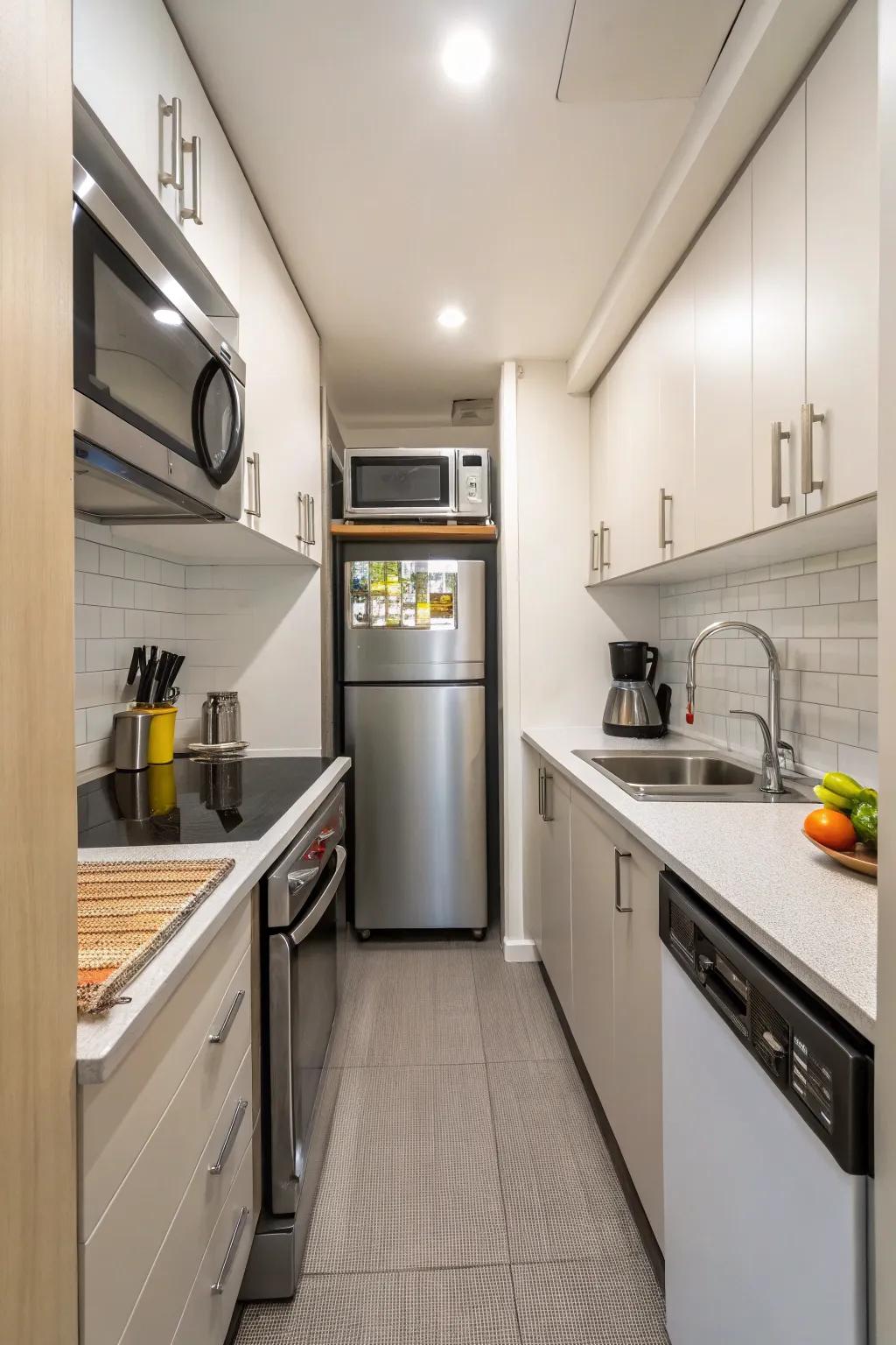 Streamlined appliances optimize surface area.