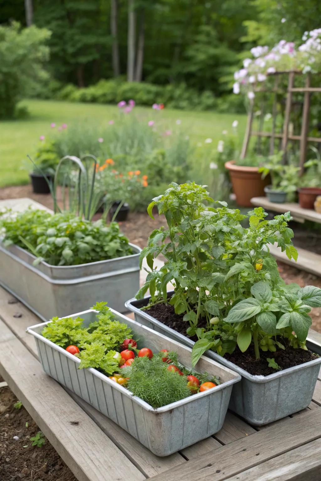 Container edibles mean you can harvest fresh produce from your own small garden.