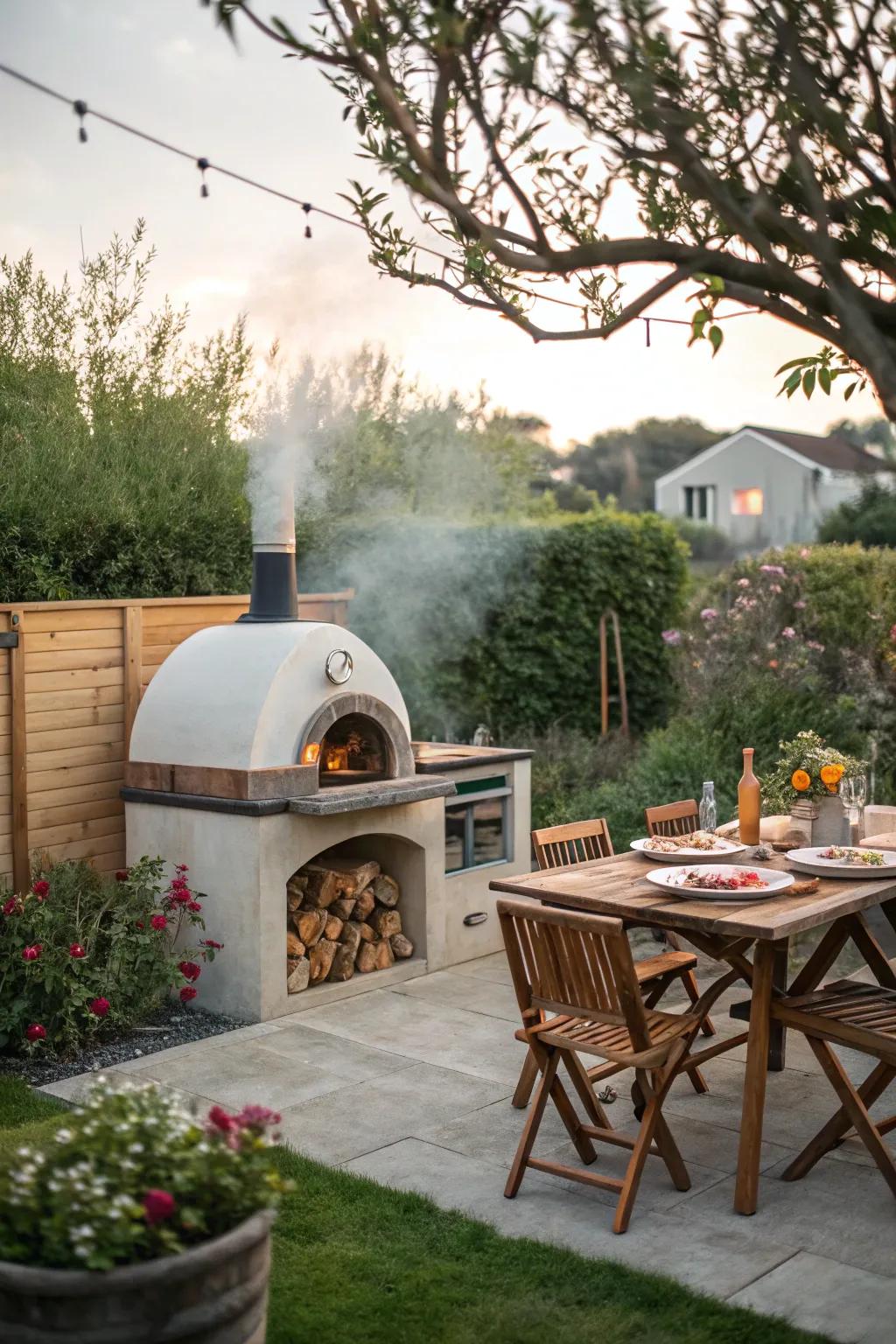 A miniature pizza baking appliance contributes amusement to your outdoor cooking space.
