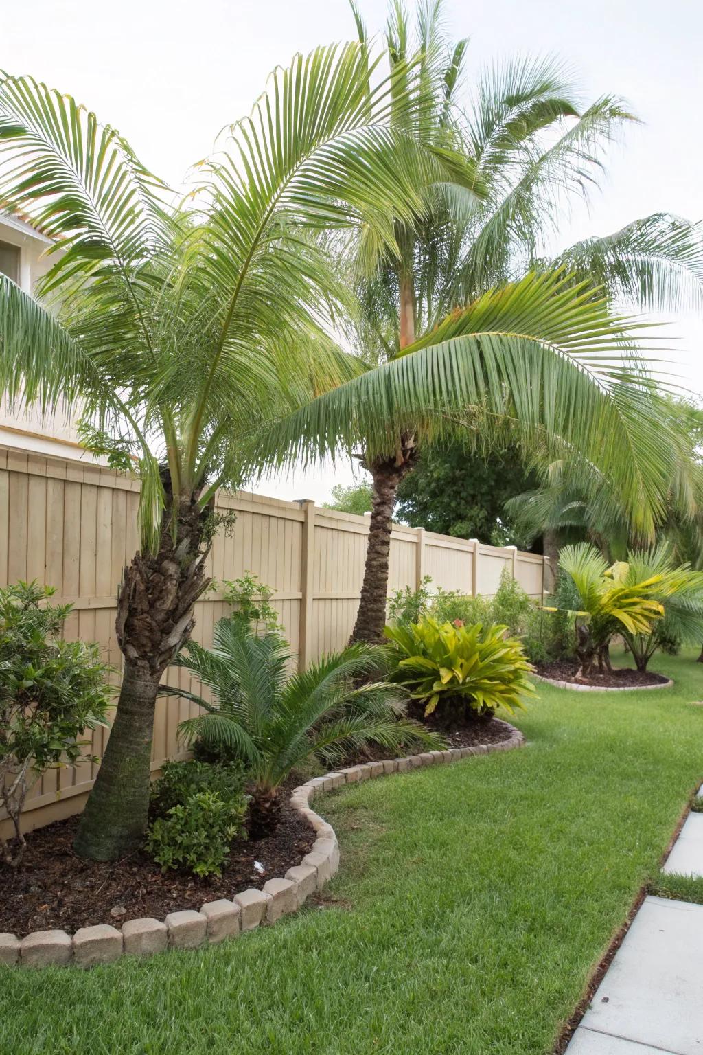 A cluster of palms forms a tropical getaway, perfect for relaxation.