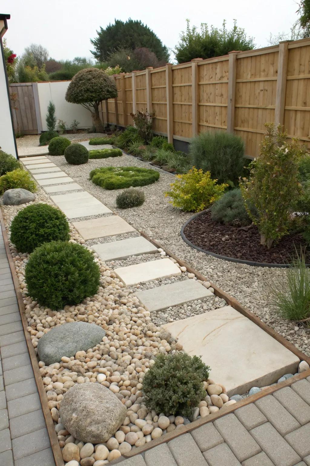 A minimal-upkeep garden showcasing a pristine rock and gravel design.