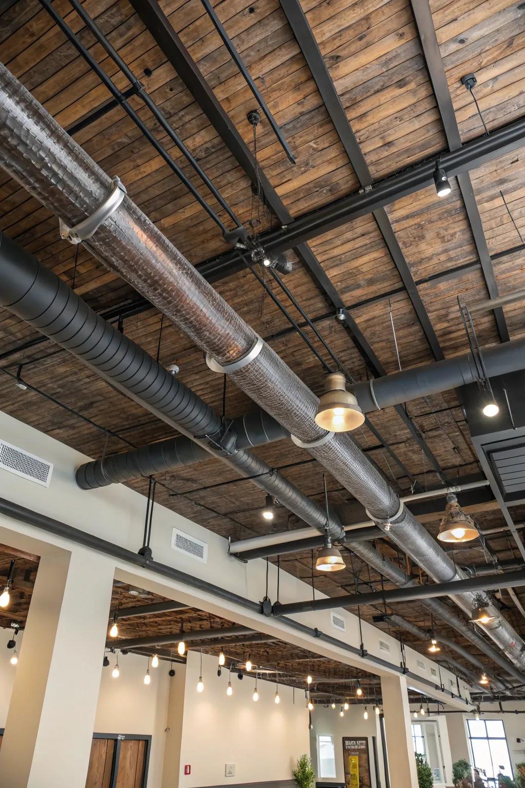 Industrial ceilings convey an edgy vibe.