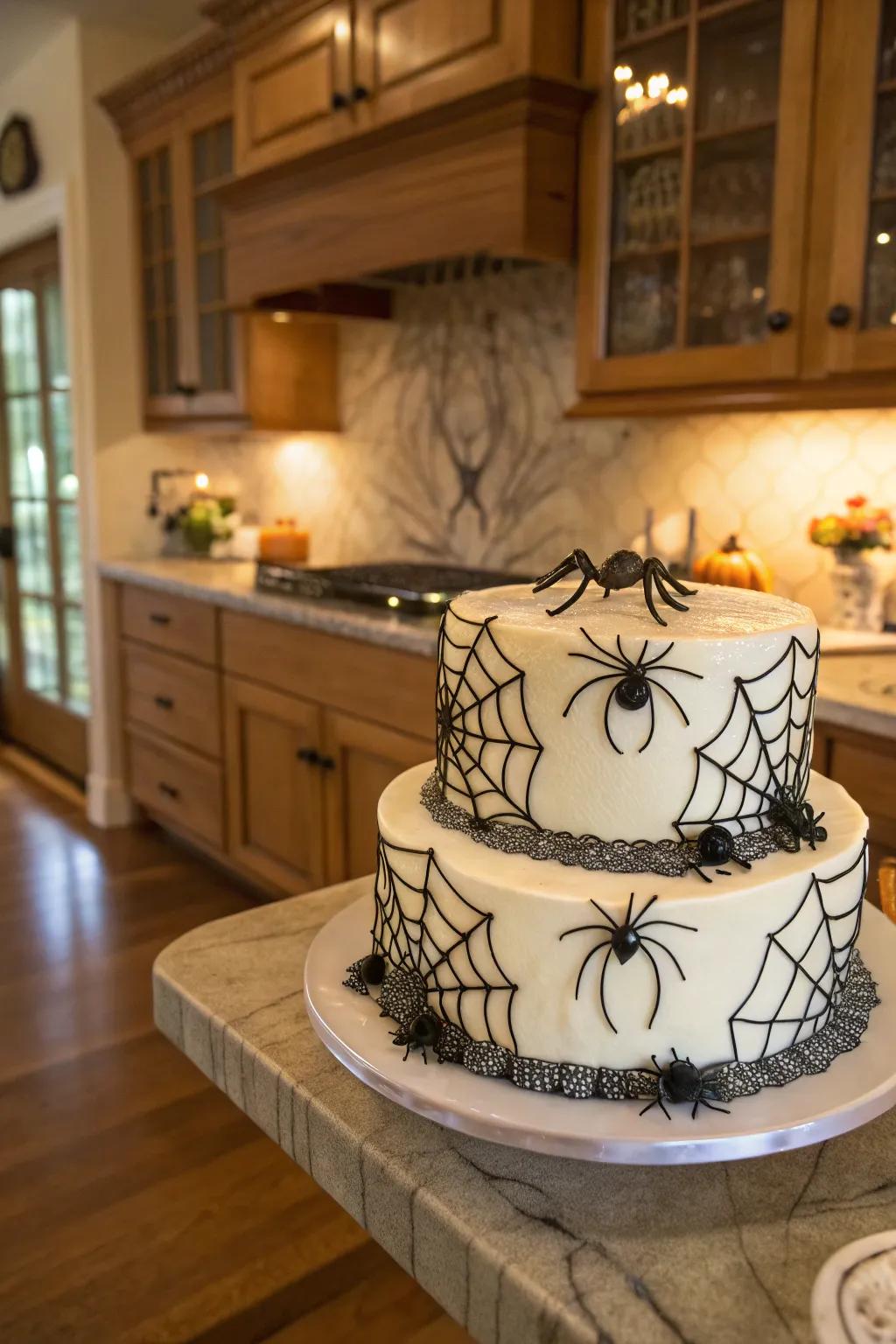 Elaborate paste features distinguish this cake.