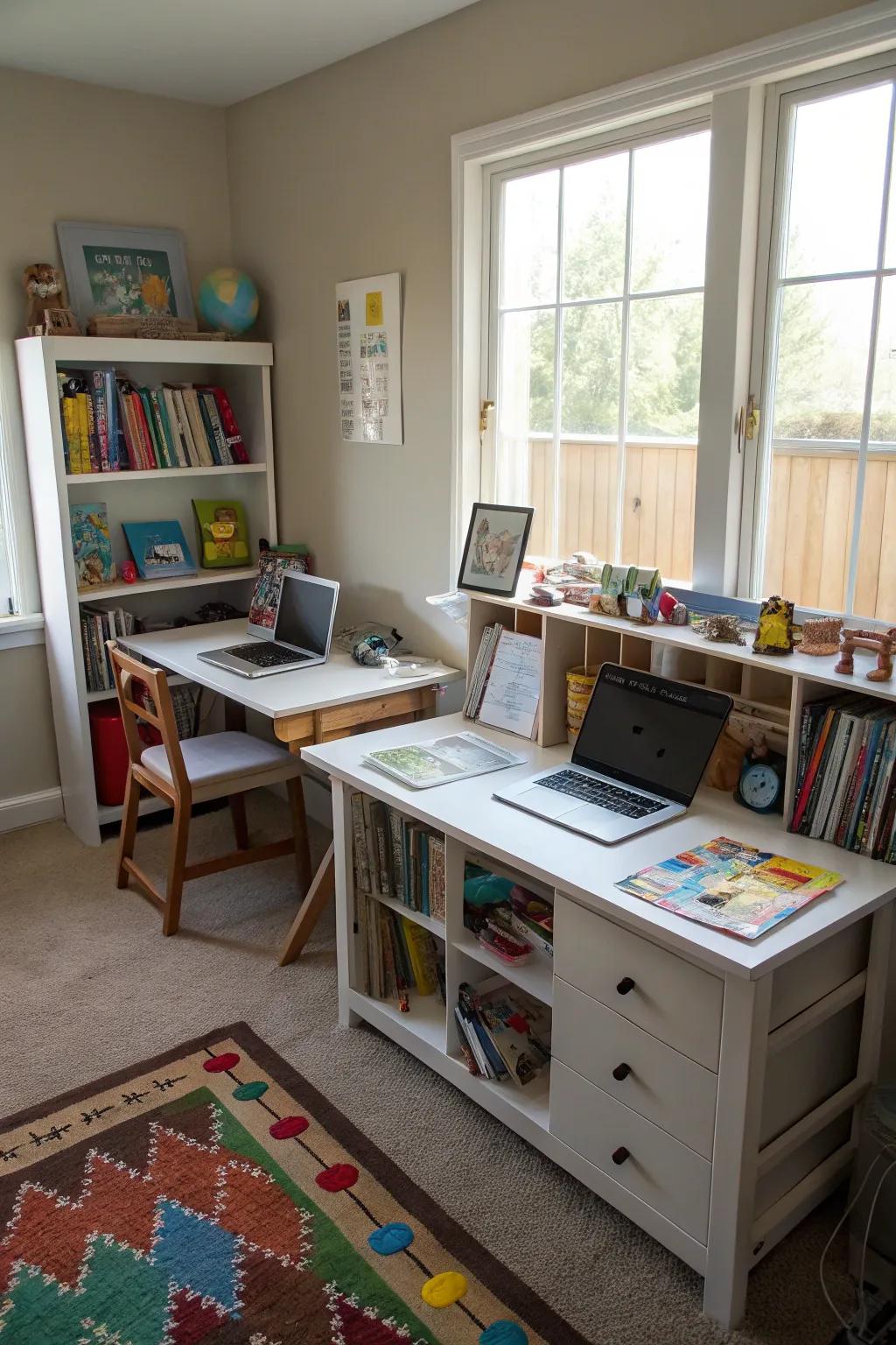 Flexible workstations accommodate a variety of activities.