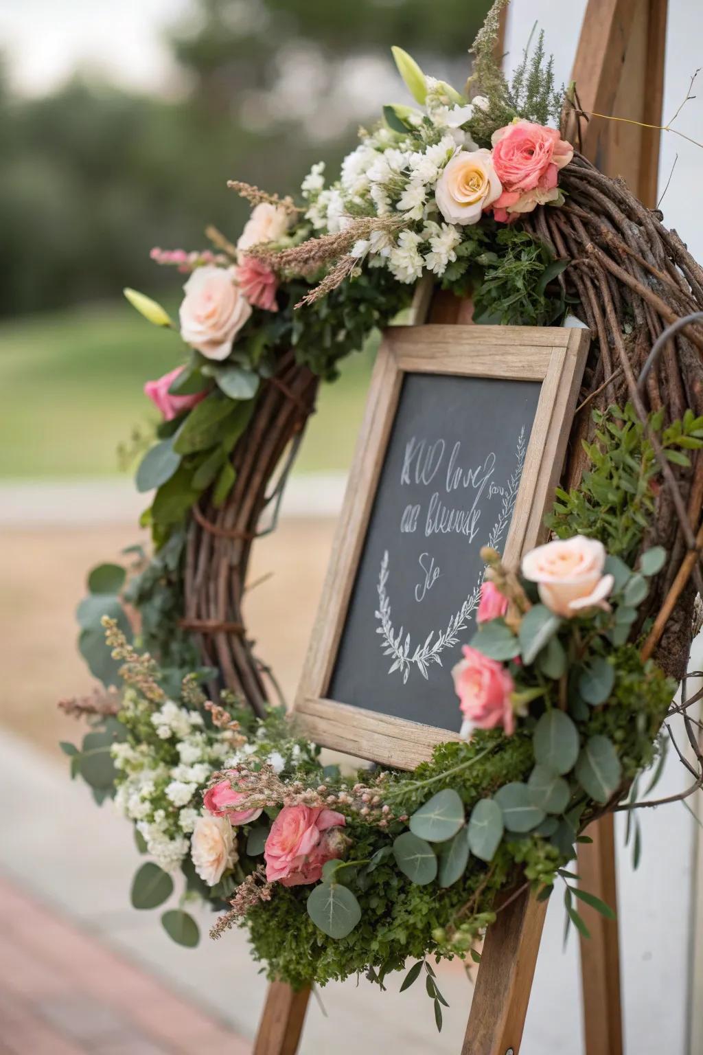 A personalized wreath showcasing a writable writing board.