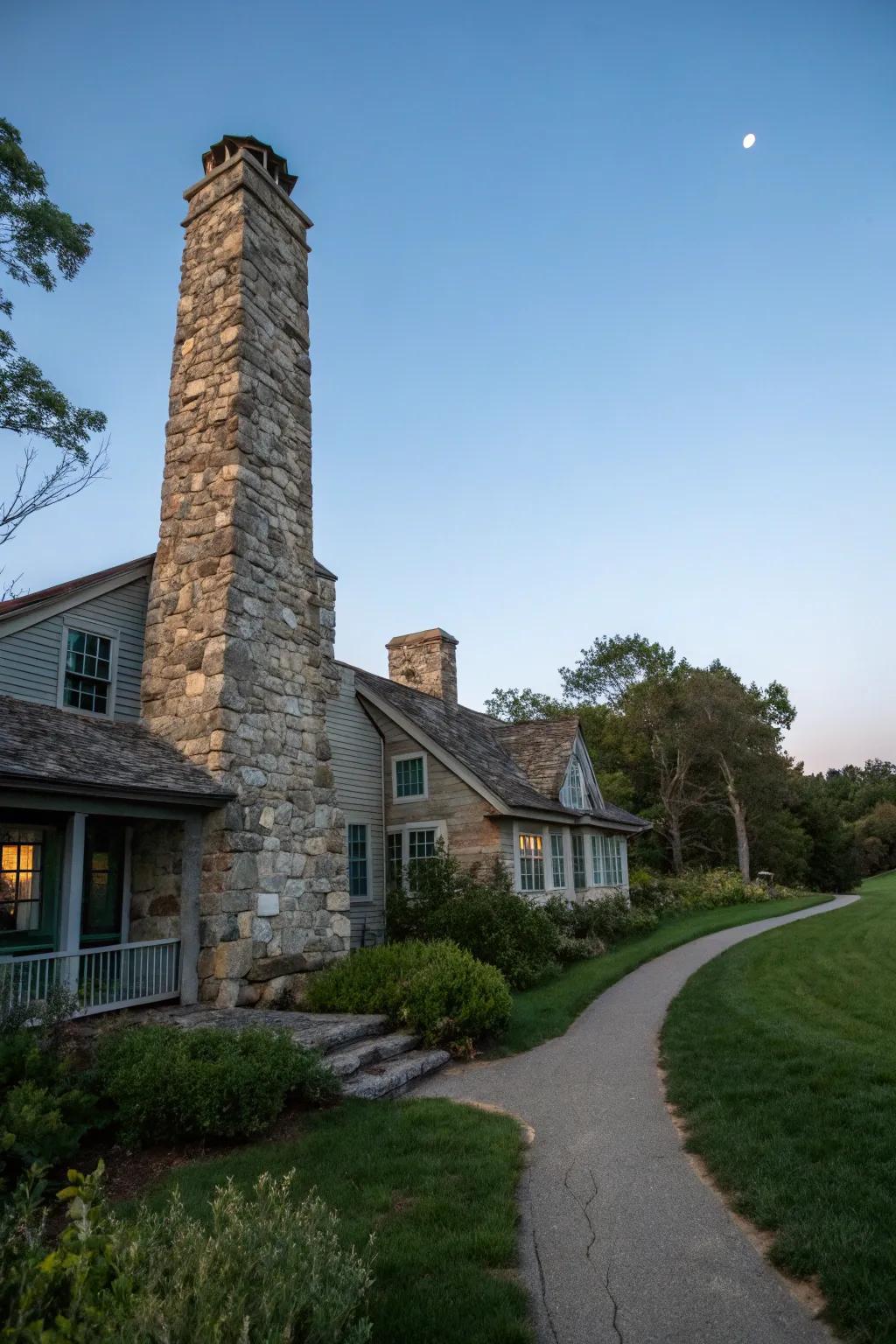A stone surface chimney adds timeless charm to this home.