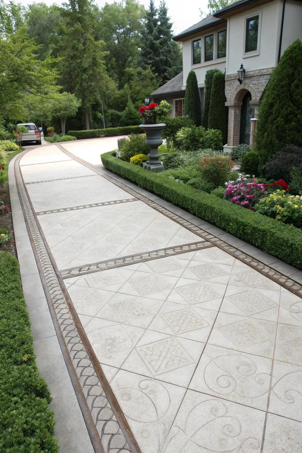 Contrasting frames introduce a polished touch to this driveway.